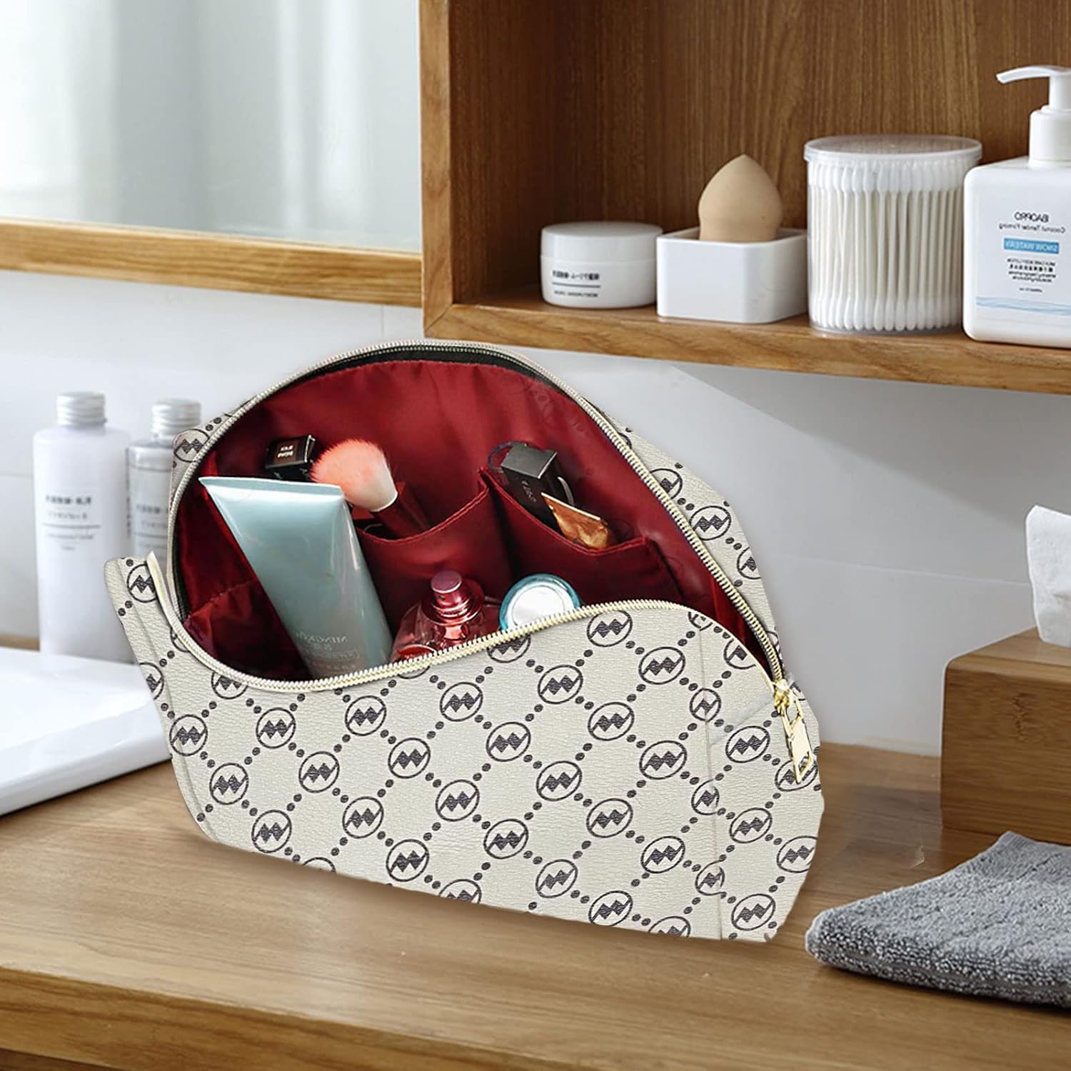 Makeup Bag Large,Portable Vegan Leather Simple Cosmetic Pouch, Toiletry Travel Organizer for Mom Women, Lightweight and Waterproof Toiletries Bag Girl Friend Wife Birthday Gifts (T4) (45)