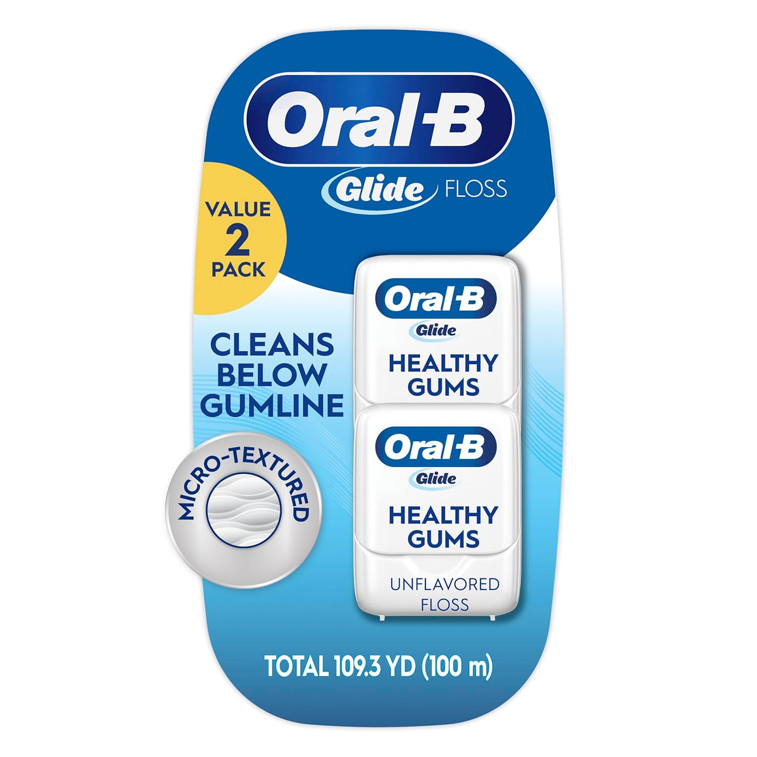 Oral-B Glide Healthy Gums Unflavored Dental Floss Smooth Strong Shred Resistant Value 2 Pack 50m Each