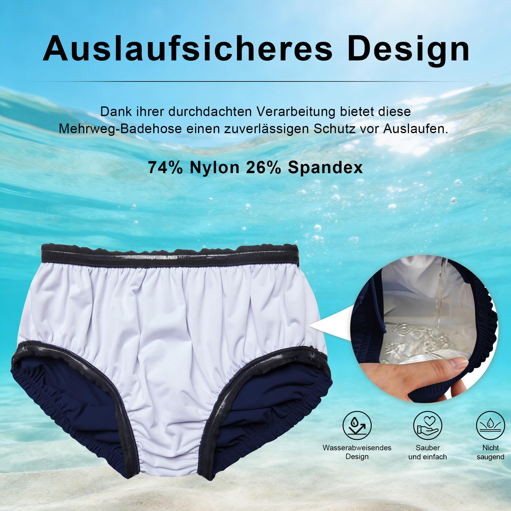 Dreammonkey Wiederverwendbare Schwimmwindel für Kinder & Jugendliche, Auslaufsichere Schwimmkleidung für besondere Bedürfnisse, Wasserdichter Inkontinenzschutz für Pool & Strand(Navy,8-10T)