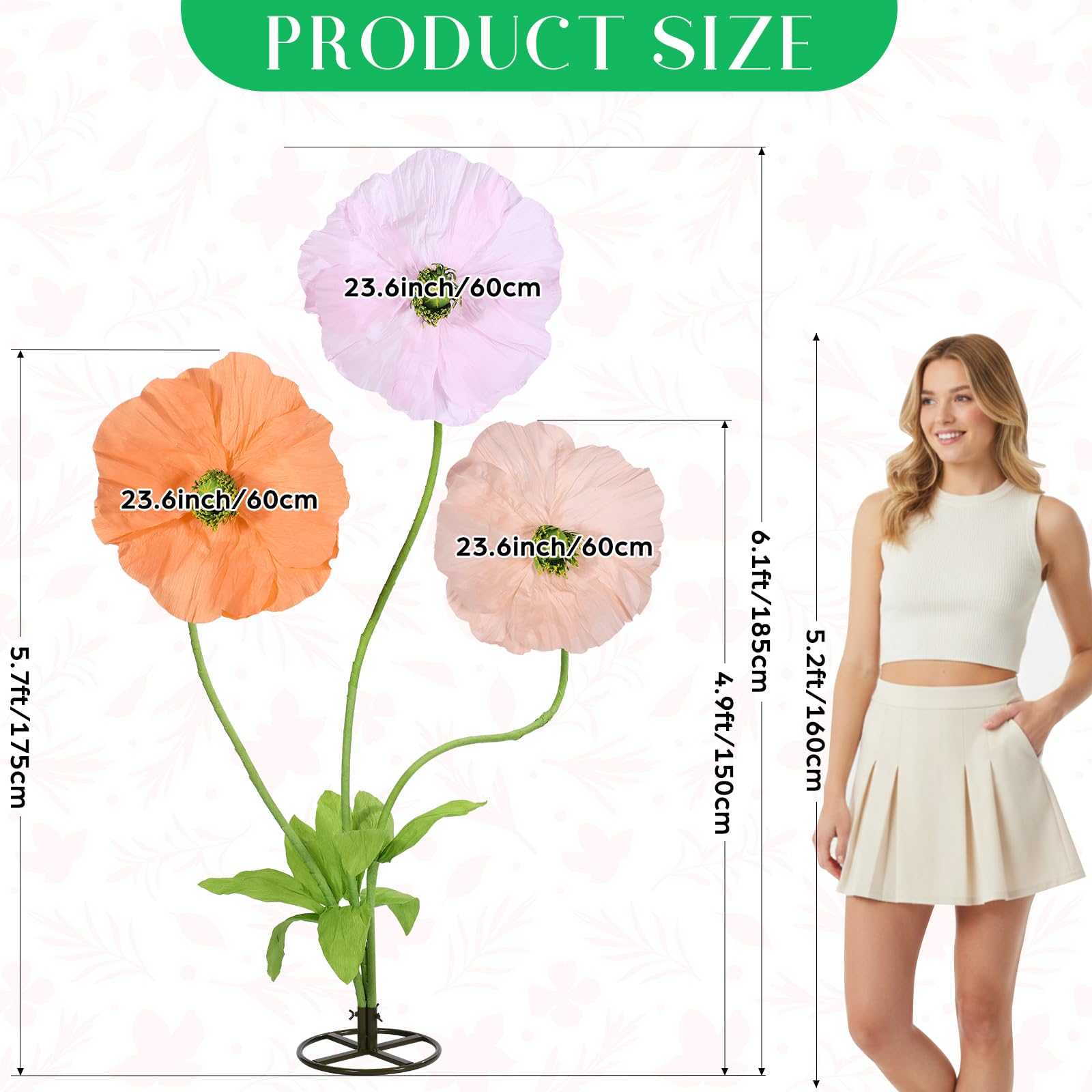 Riesige künstliche Blumen zur Dekoration, große Papierblumen, stehend, handgefertigt, Dekoration für Garten, Geburtstag, Party, Hochzeit, Requisiten, Festival, Schaufenster, 1,9 m (klassische