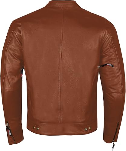Miniatura 3 de Chaqueta de motocicleta de cuero de búfalo natural de primera calidad para hombre, armadura CE, bolsillos para armas, crucero, motociclista, Beige