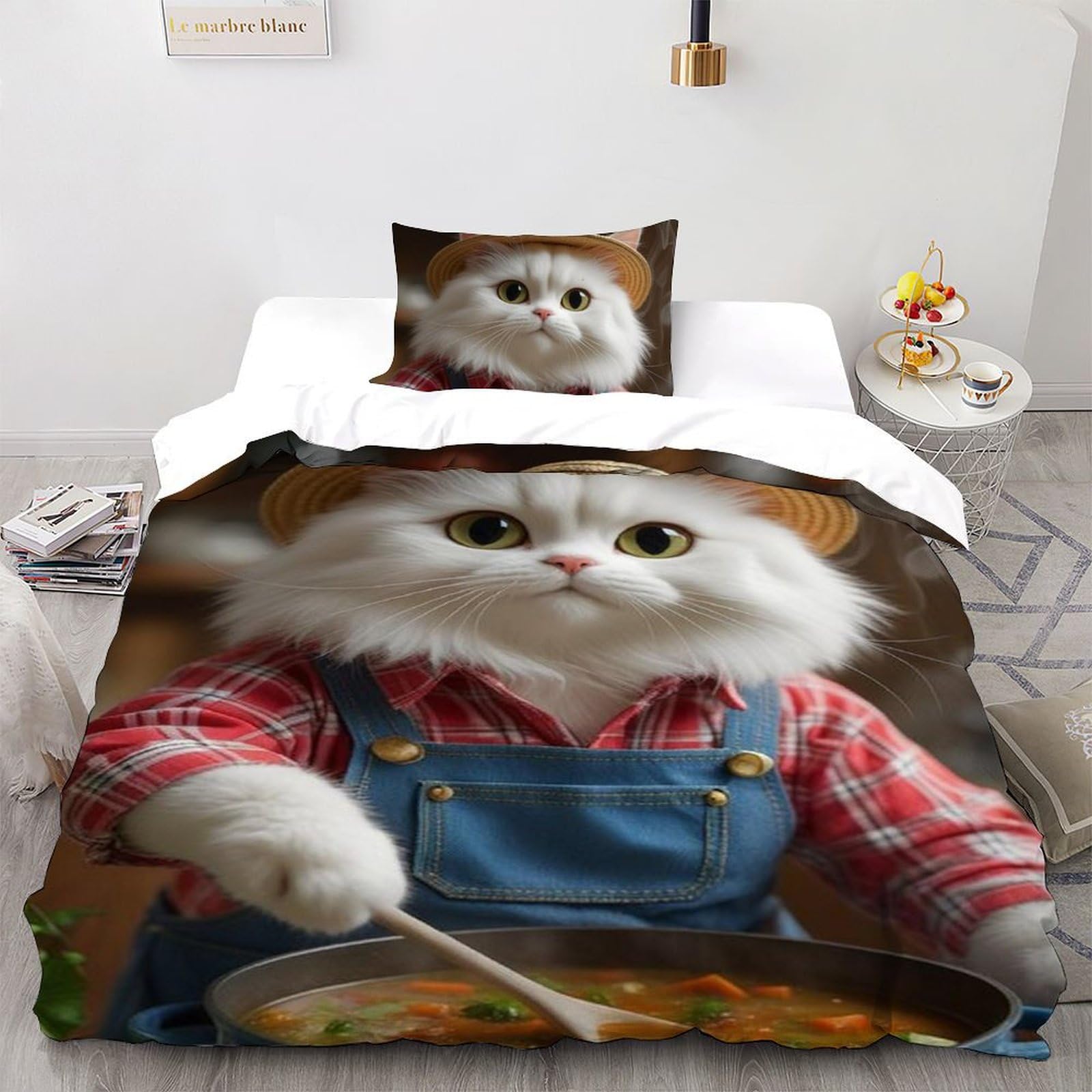 Housse de couette single 135x200cm animaux imprimé 3D avec taie d'oreiller pour lit garçon