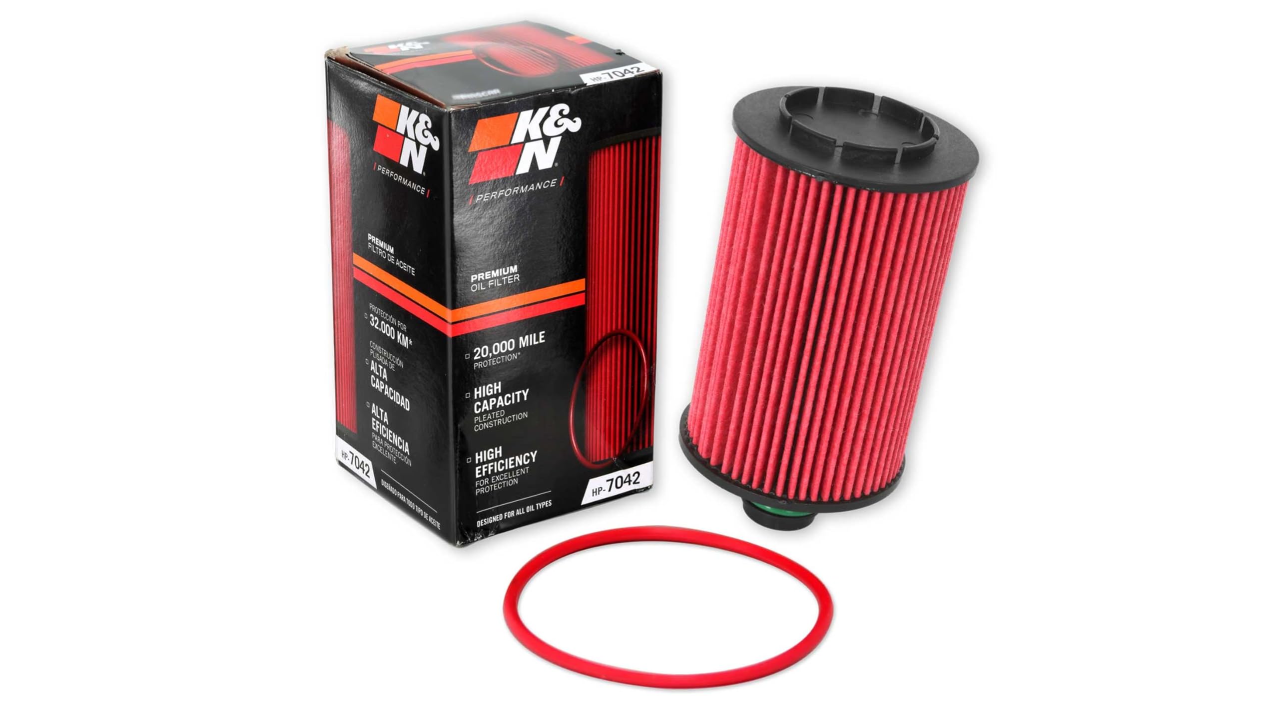 K&N Oil Filter - High Performance-Series compatible with: Jeep, Dodge (HP-7042), Red