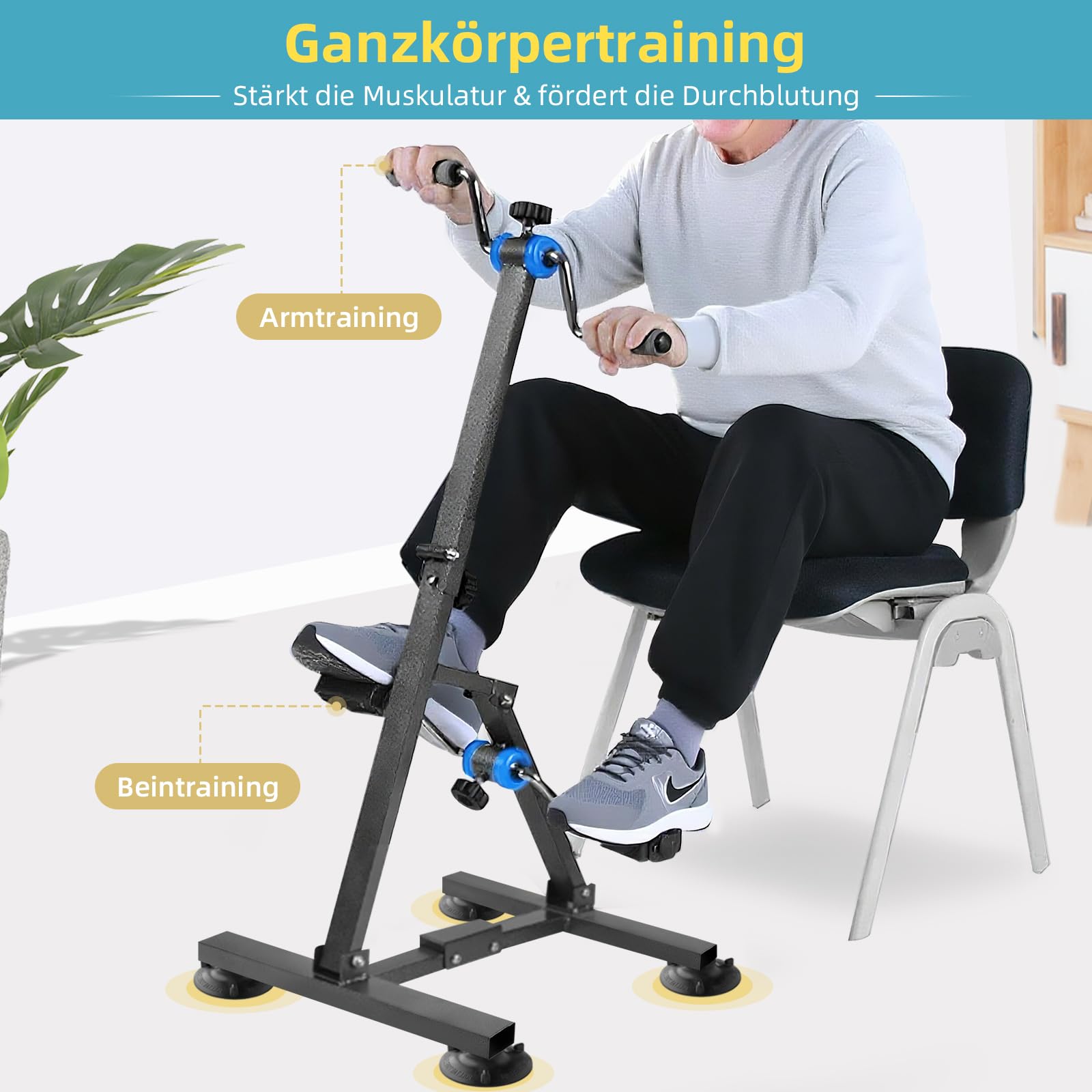 Faltbares Arm- und Bein-Ergometer für Senioren – Pedaltrainer für ältere Menschen, verstellbares Handfahrrad für Physiotherapie, Knie- und Fuß-Rehabilitationstrainer für Erwachsene