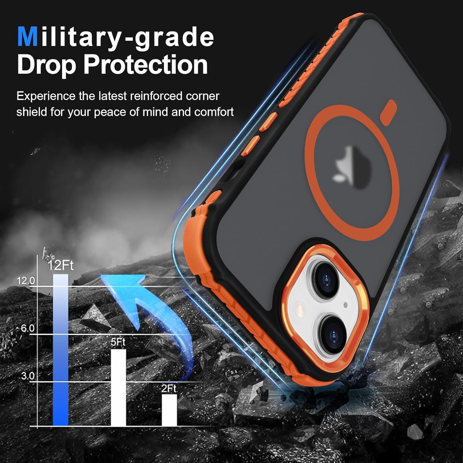 Magnetic for iPhone 15 Case, Compatible with Magsafe, Bumper Military-Grade Protective Cover, Slim Shockproof Anti-Scratch Translucent Matte Men Women Phone Case for iPhone 15 6.1", Orange - Image 5