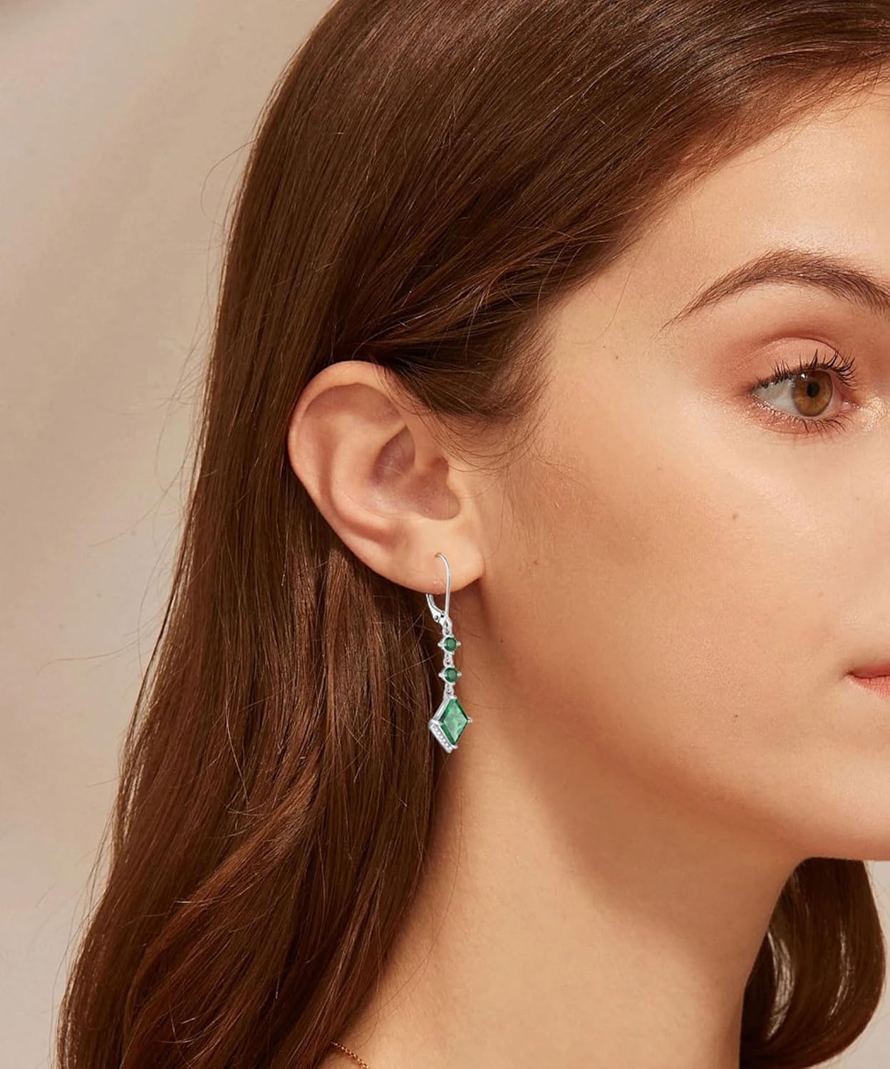 Women's Dangle Drop Earrings 925 Sterling Silver Rhombus Cubic Zirconia Birthstone Leverback Earrings Anniversary Valentine's Day Jewelry Gifts - Image 3