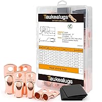 Vista 9 de 48 piezas de conectores de terminal de batería, extremos de cable, lengüetas de anillo de alambre de cobre con tubo termorretráctil de calibre AWG