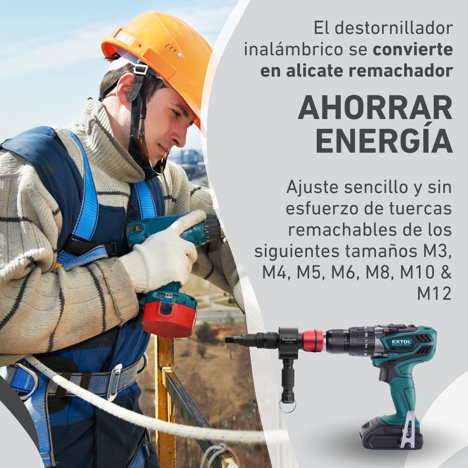 Adaptador de Tuerca Remachada para Taladro y Atornillador | Herramienta para Remachar Tuercas de Aluminio, Acero y Acero Inoxidable | Adaptador Tuercas de M3-M12 | Pistola de Remaches Adaptador