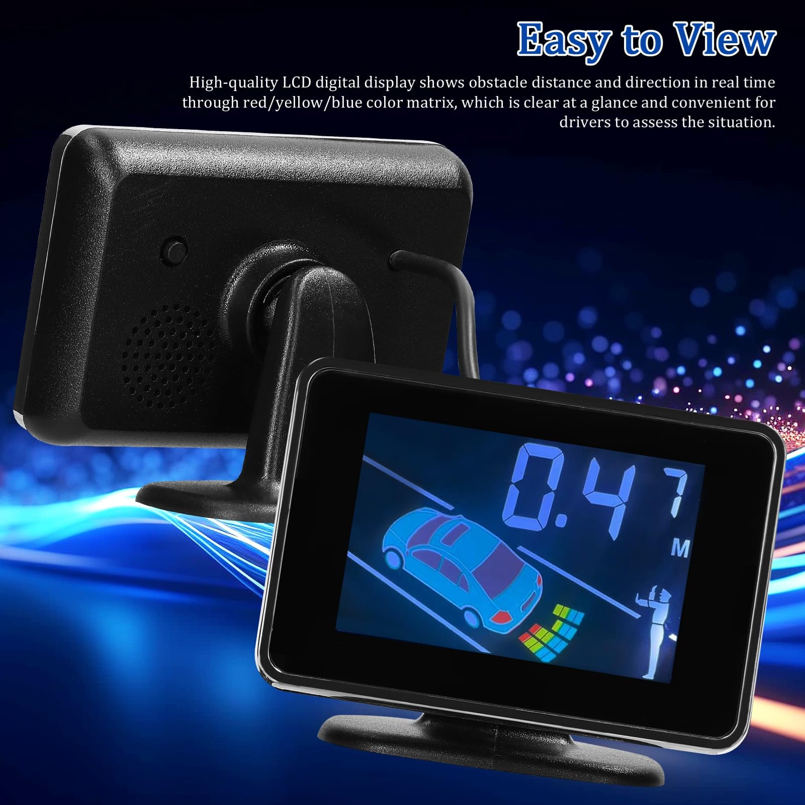 SIXRUN Sensore di Parcheggio per Auto, di Visualizzazione LCD, Sensori di Retromarcia Ultrasensibili per Auto con Supporto per 8 Sensori e Volumi Regolabili per Un Facile Parcheggio (Black)