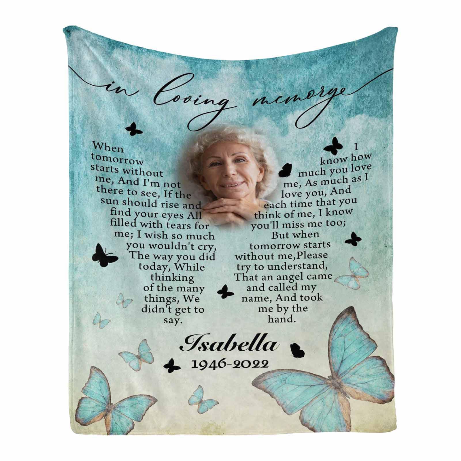 LOSARON Custom Memorial Blanket with Pictures & Name for Loss of Grandma Grandpa Mother Father Husband Wife Dog Custom Sympathy Gift