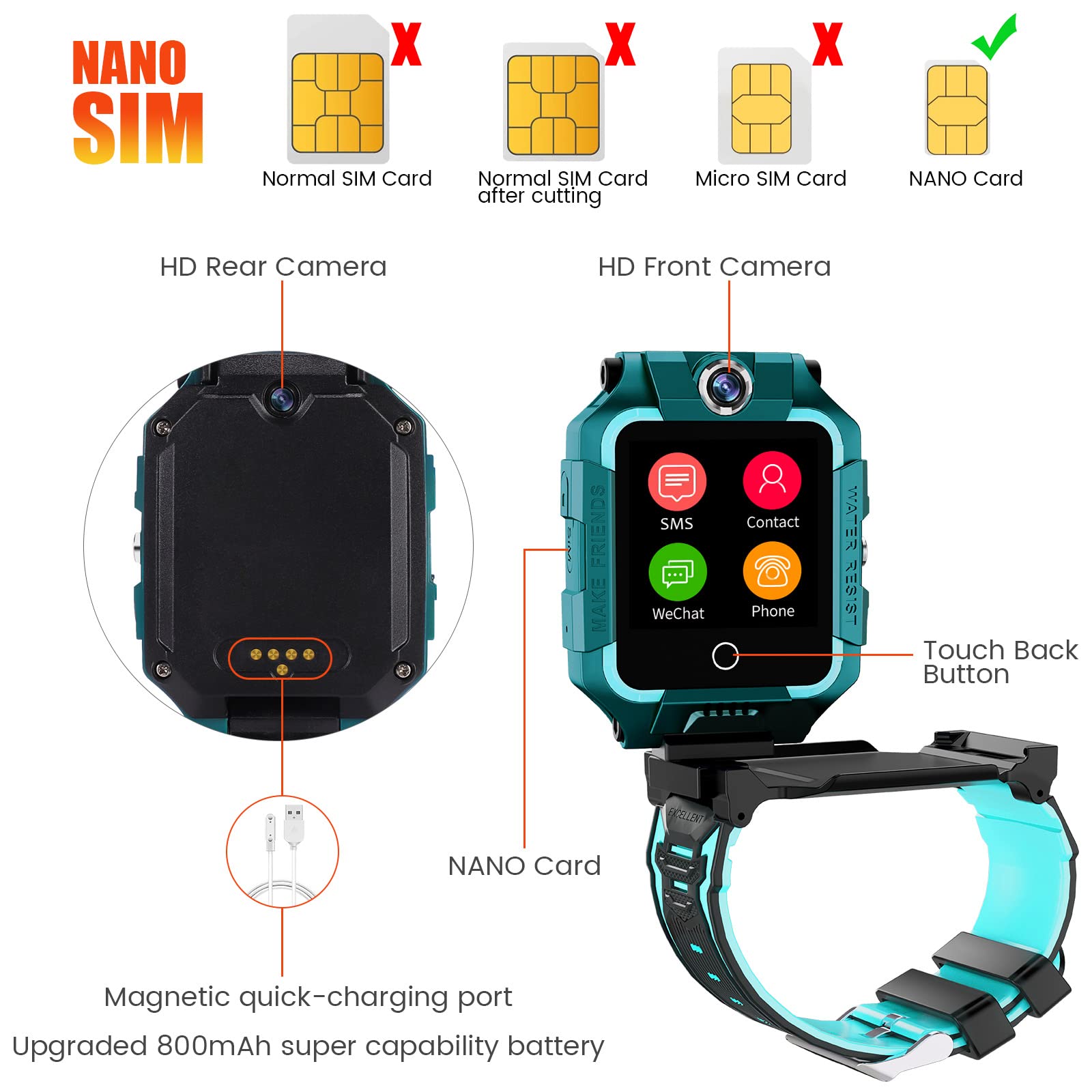 Ele Smart 4G Watch GPS per Bambini, Orologio con Doppia Fotocamera a 360°, Videochiamata WiFi, Contapassi SOS, Impermeabile IP67