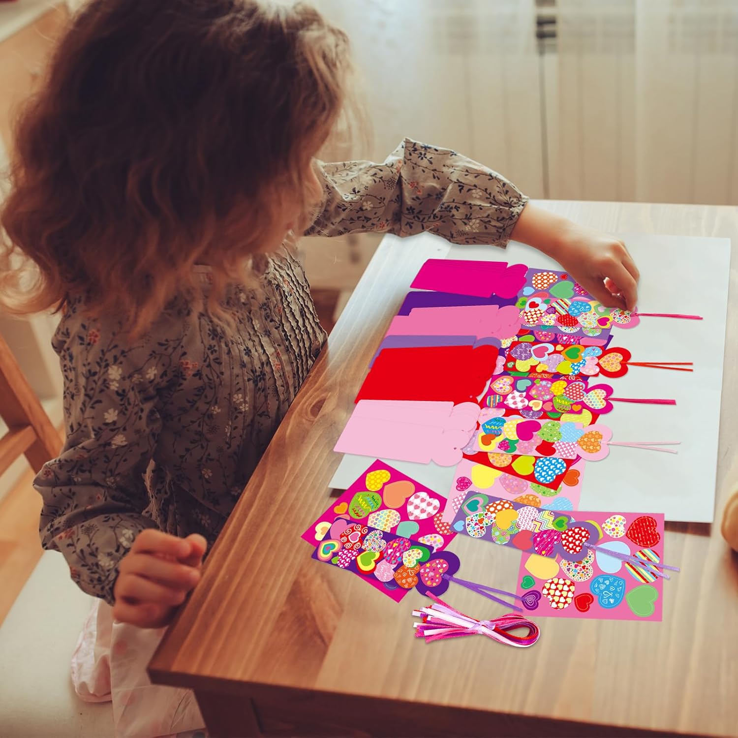 Fancy Land Valentine's Day Craft for Kids Valentines Bookmark Craft Kits DIY Bookmarks with Assorted Heart Stickers for School Classroom Activities Party Gift Exchange Favors 36 Sets