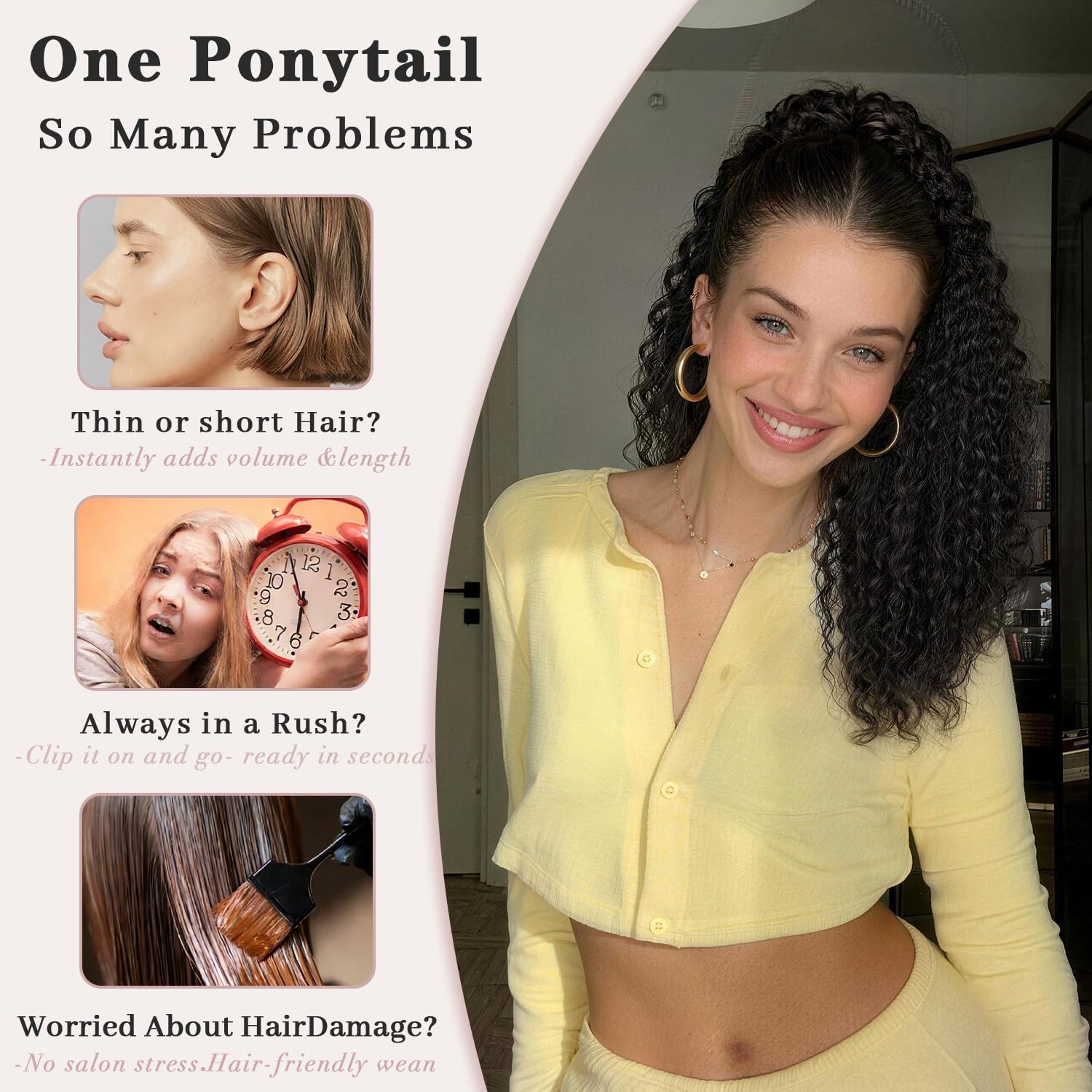 Isaic Ponytail Extension, 20 inch Curly Claw Clip in Ponytail Voluminous Synthetic Hairpiece for Daily Use(Chocolate Brown with Blonde Highlights)