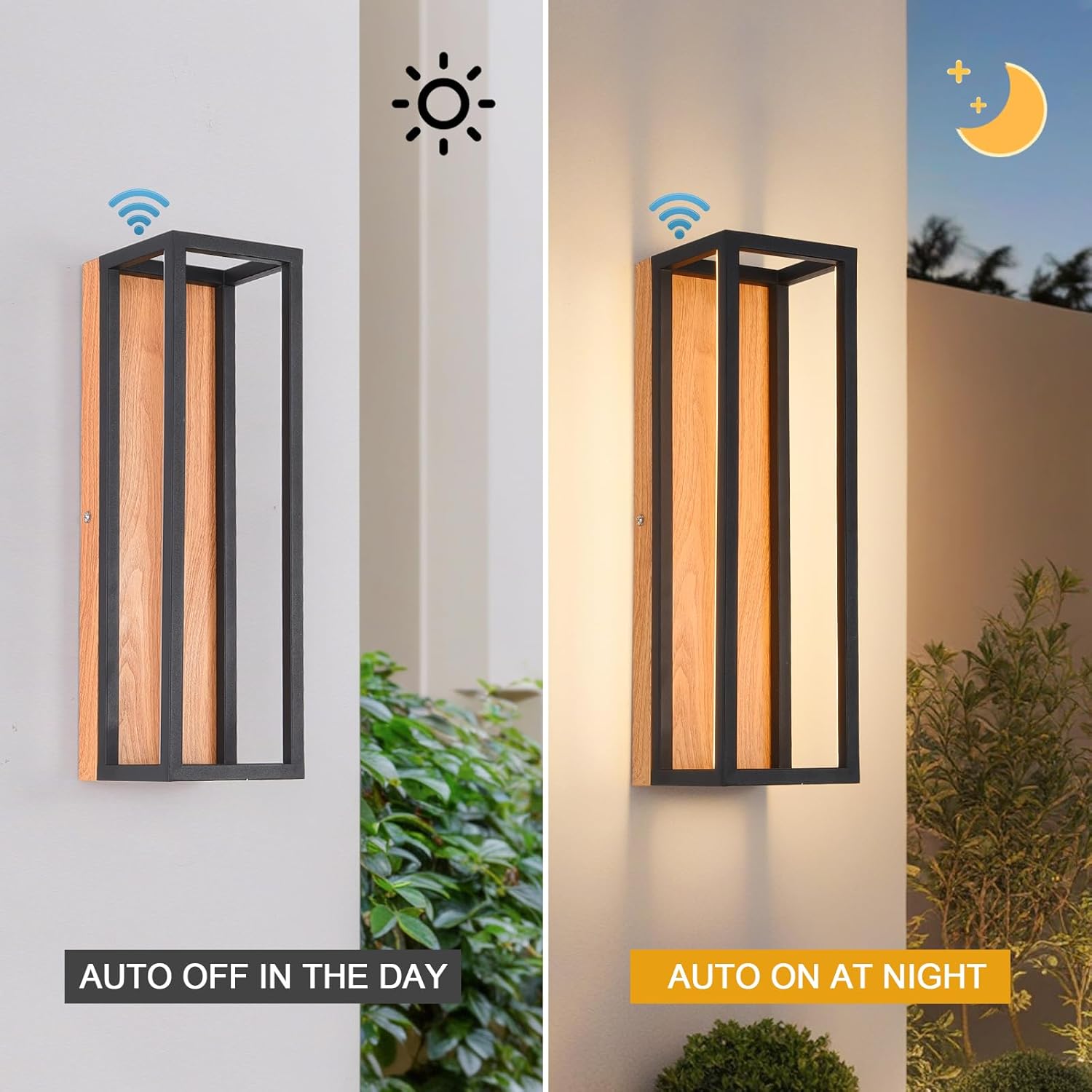 dusk to dawn outdoor light,2 pack wall light fixtures waterproof exterior wall sconce light fixture,16” modern black wall sconcesfor house, porch, garage