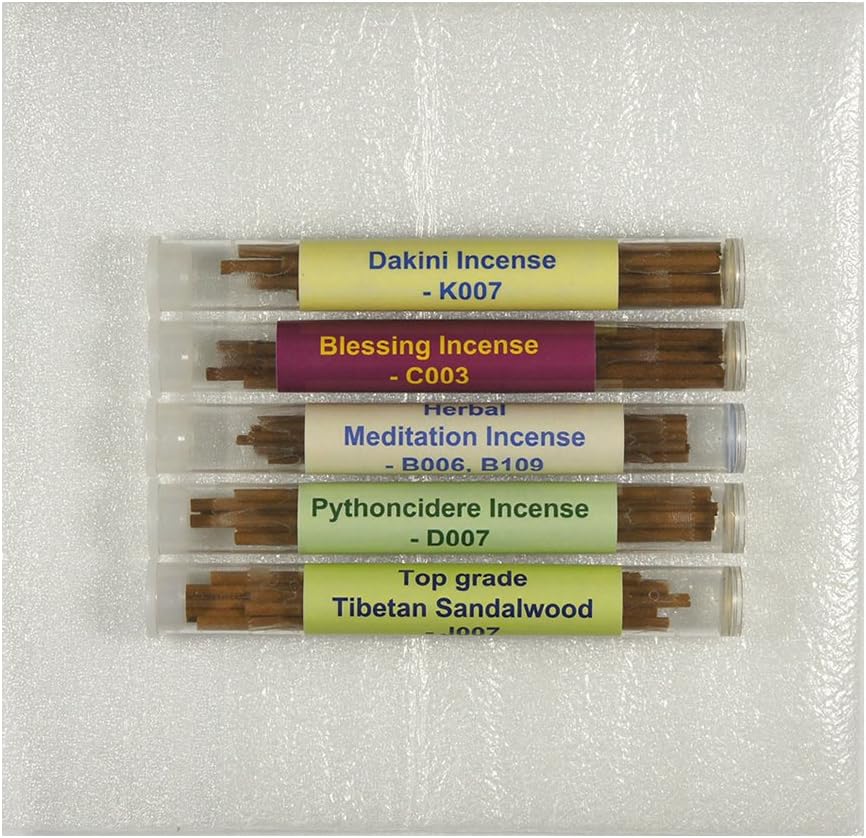 Tibetan Incense Sample Pack#1-5 Tubes Set - [Dakini Incense+Blessing Incense+Herbal Meditation Incense+Pythoncidere Incense+Top Grade Tibetan Sandalwood] - TIS551