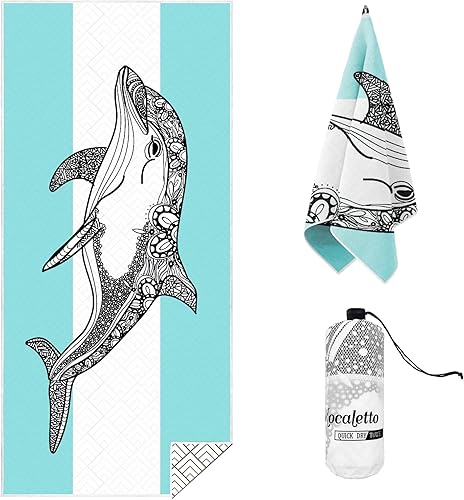 Miniatura 5 de Toalla de playa de microfibra, paquete de 2 toallas de playa de secado rápido de 30 x 60 pulgadas con bolsa, toallas ultra absorbentes y sin arena