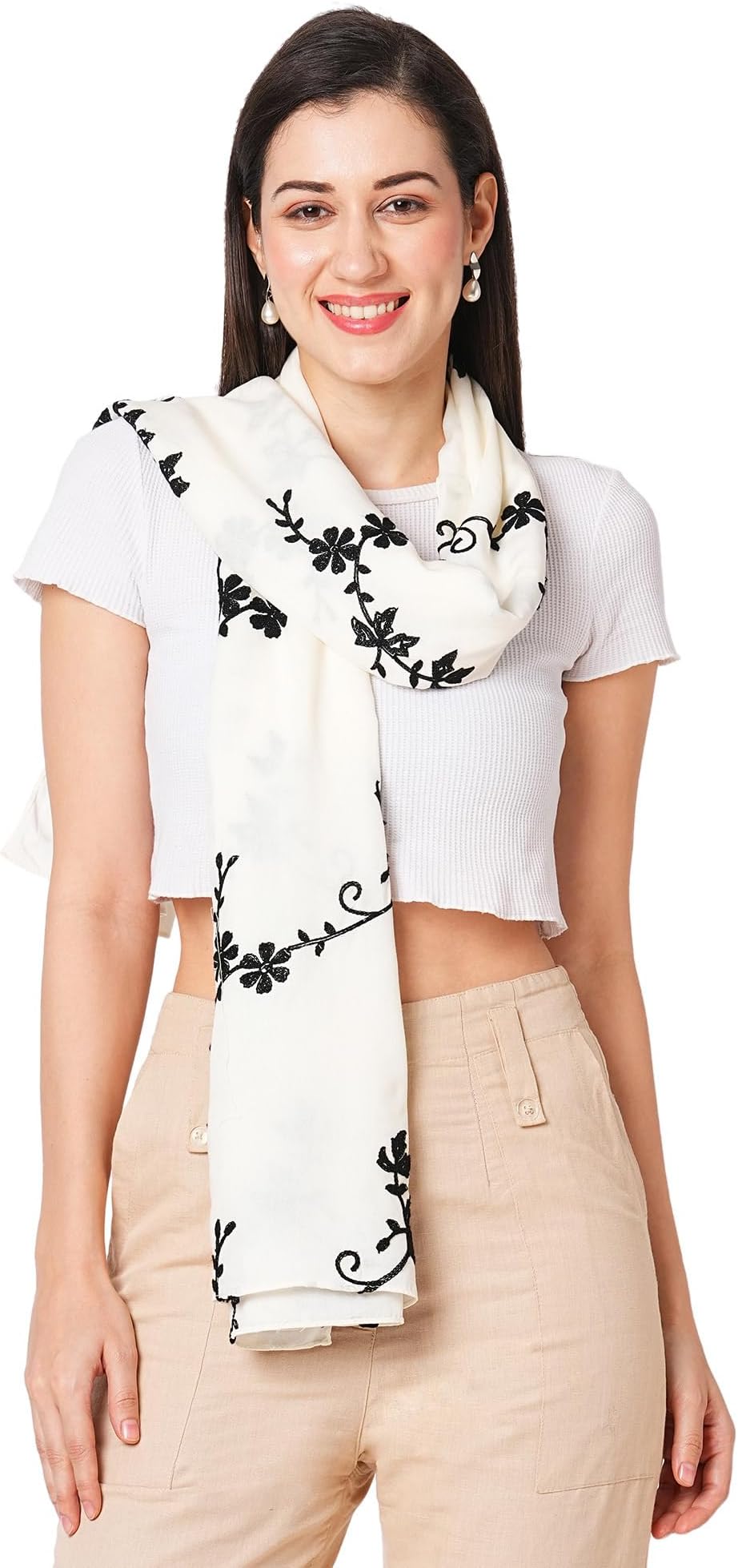SAHIL SCARFWomen's Rayon Embroidered Scarf – Lightweight, Breathable, and Elegant (28x72 inches / 70x180 cm) in Beautiful Colors