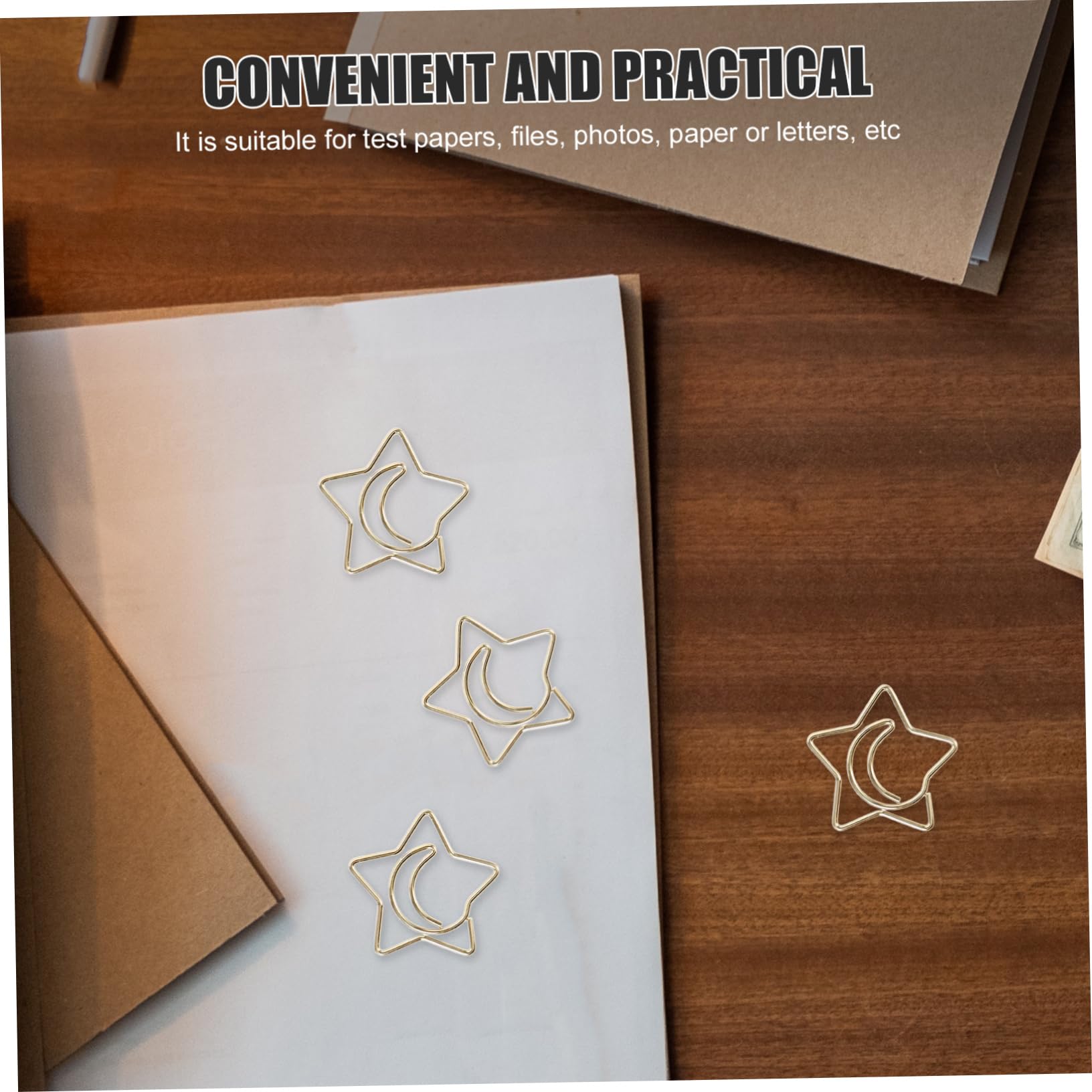 STOBOK 300stücke Sternförmige Papierclips Praktische Und Hübsche Büroklammern Für Dokumente Notizen Und Fotos Goldene Stern-mond Designs Für Bürobedarf Und Schulmaterialien