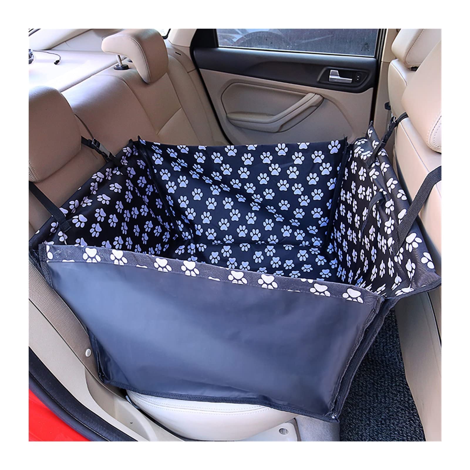 ochraniacz samochodowy Pet Carrier Dog Fotelik samochodowy Zawieszenie Materac Przewożący psa Transport Pokrowiec na siedzenie(Black footprint)