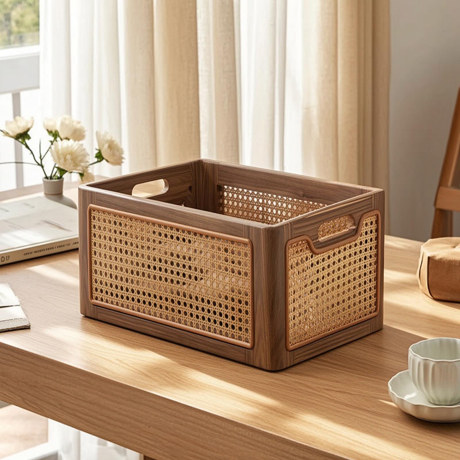 Panier Rangement En Bois Rectangulaire Panier Rangement avec Roulettes Robuste Ouvert pour Chambre