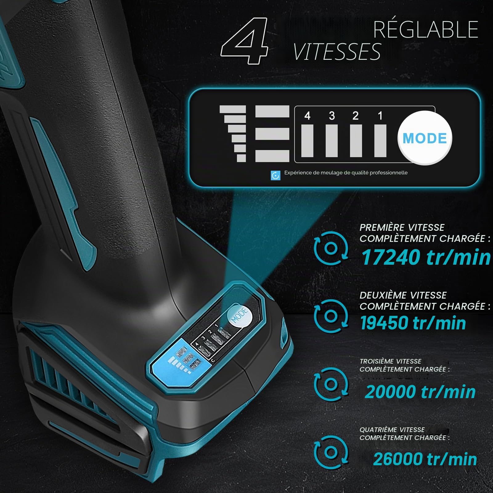 Meuleuse droite sans fil compatible avec batterie Makita 18 V, meuleuse droite sans brosse, mandrin de 6 mm et 4 vitesses variables (sans batterie)