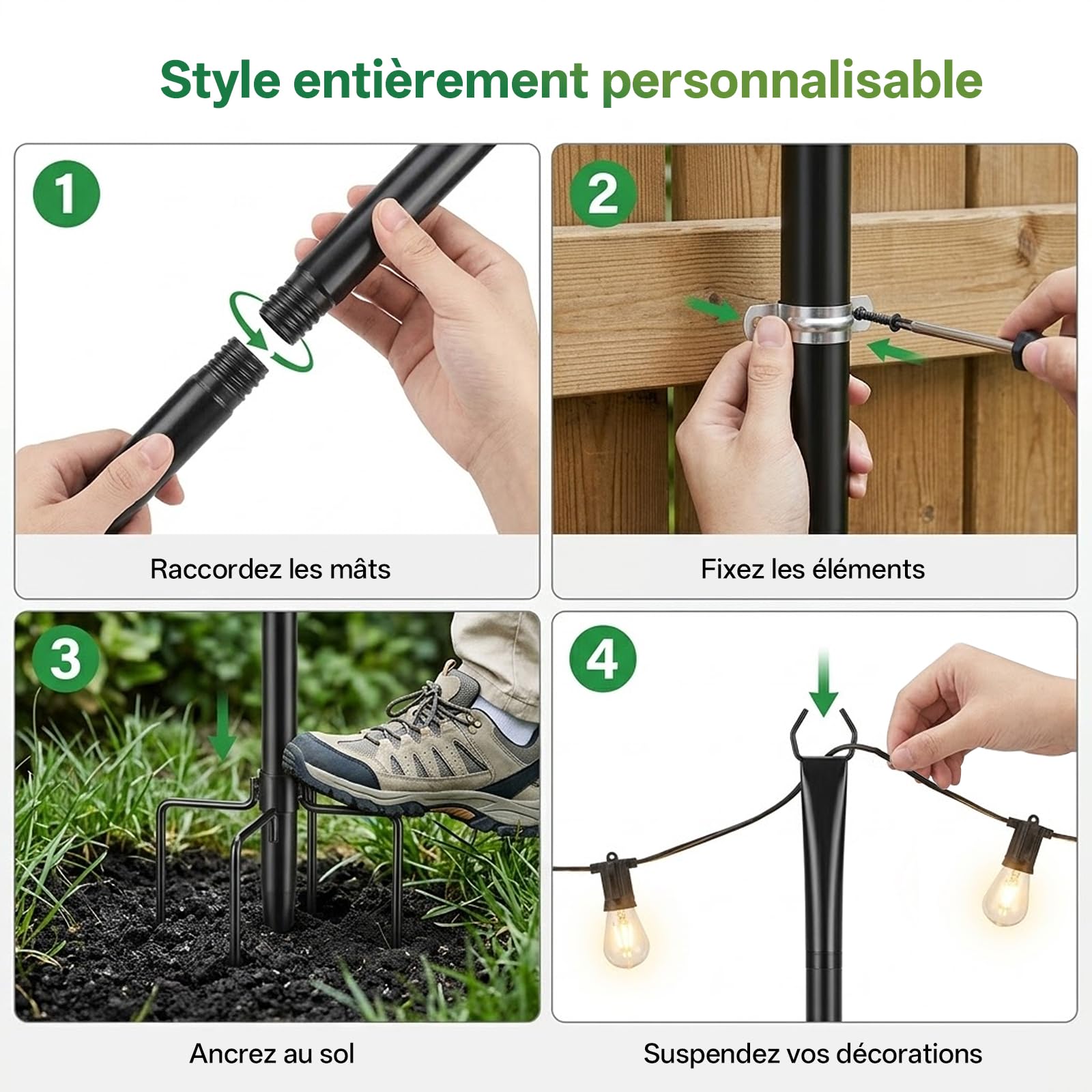 3M Stable Light Pole Rods – Weatherproof Metal Outdoor Lamp Holder for Garden, Terrace & Party Decoration