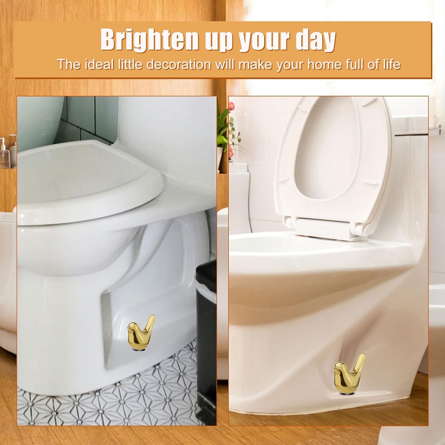 2pcs Toilet Bolt Caps, Bird Shape Ceramic Toilet Bolt Covers Hidden Toilet Screw Cover Caps Decorative Toilet Bolt Caps Animals for Bathroom Toilet Decoration (Gold)