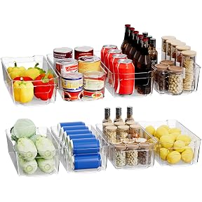 HOOJO Refrigerator Organizers and Storage - 8pcs Clear Plastic Bins For Fridge, Freezer, Kitchen Cabinet, Pantry Organization, BPA Free Fridge Organizer, 12.5" Long, Clear