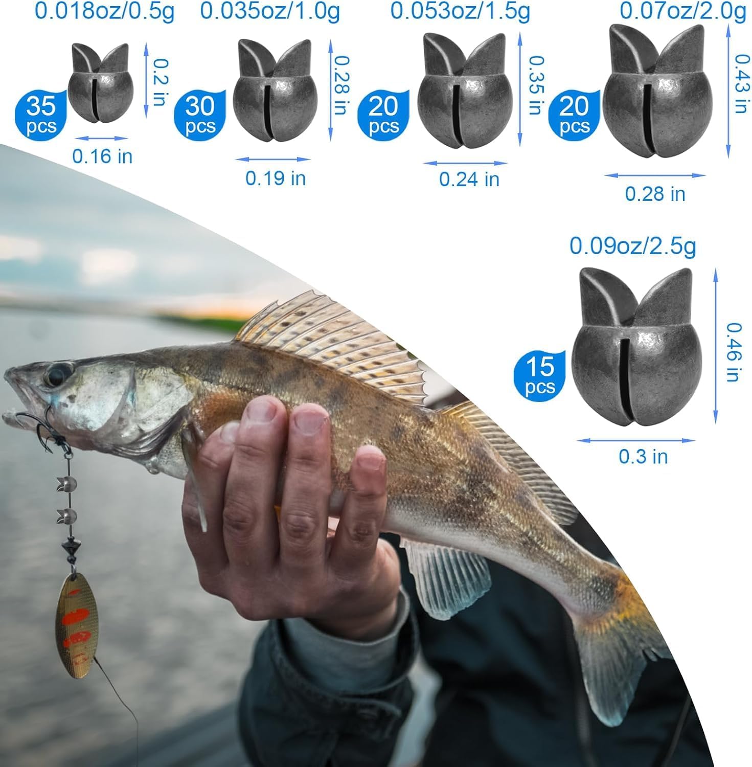 SANWEAL 120 plomos de peso de pesca, plomos redondos divididos con ganchos para pesca de trucha y hielo