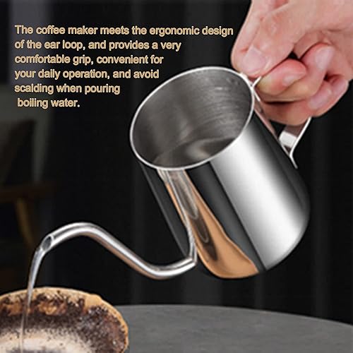 Miniatura 4 de Cafetera pequeña de 11.8 fl oz, hervidor de café manual de acero inoxidable con tapa para uso doméstico de café (plateado)