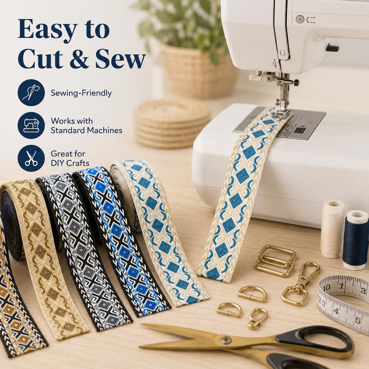 Jacquard Cotton Webbing 1.5 Inch, 6 Rolls Heavy Duty Woven Cotton Straps