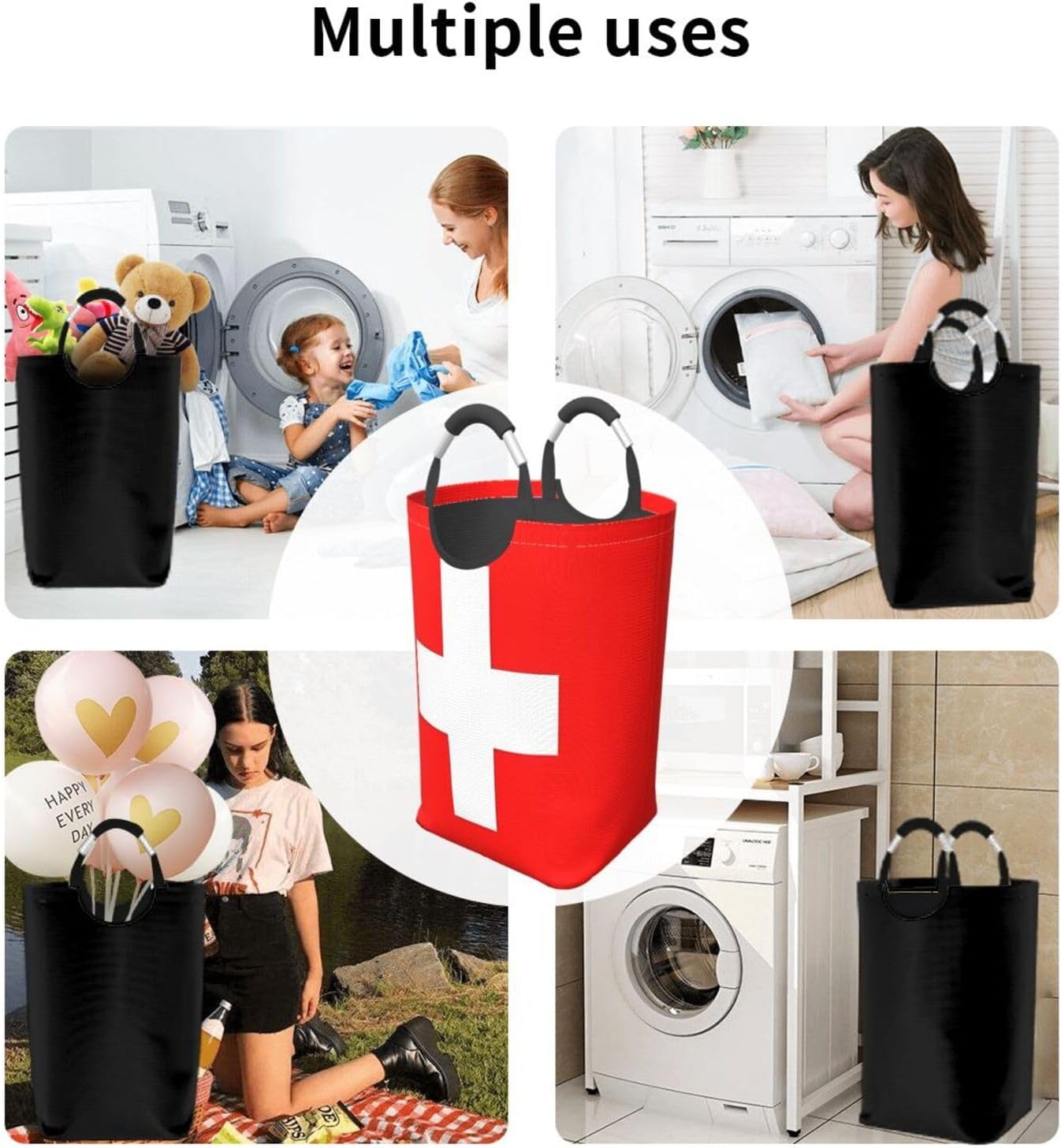 Switzerland Flag Foldable Dirty Laundry Bag, Waterproof Oxford Fabric With Pe Board Base, 50l Capacity For Home & Travel