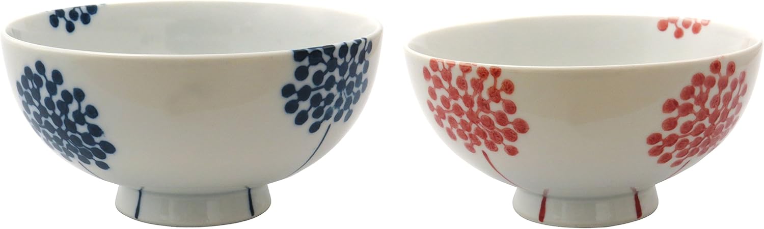 24to3西富陶磁器(Nishitomi) Hasami Ware Tenryu Pottery Flower Rice Bowl Pair