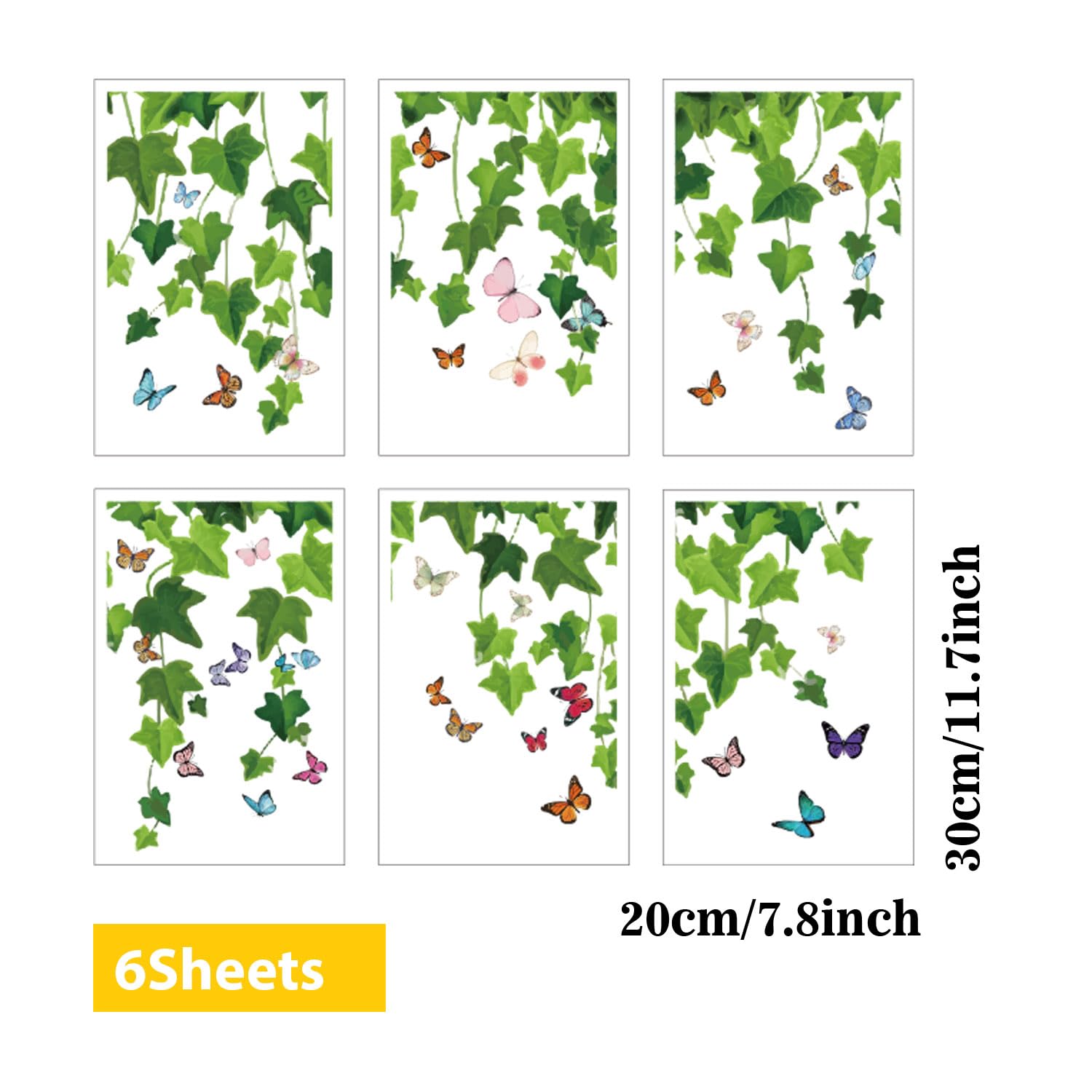 ORIGACH 6 Sheets Trailing Ivy Butterflies Window Clings Hanging Green Vine Double Sided Window Decals Evergreen Ivy Butterfly Anti-Collision Glass Window Stickers for Home Kitchen Nursery - Image 3