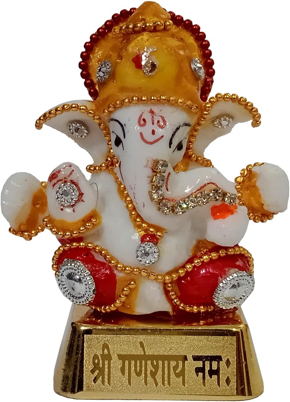 Purpledip Resin Idol Pagdi Ganesha: Glittering Stones Statue (12455)