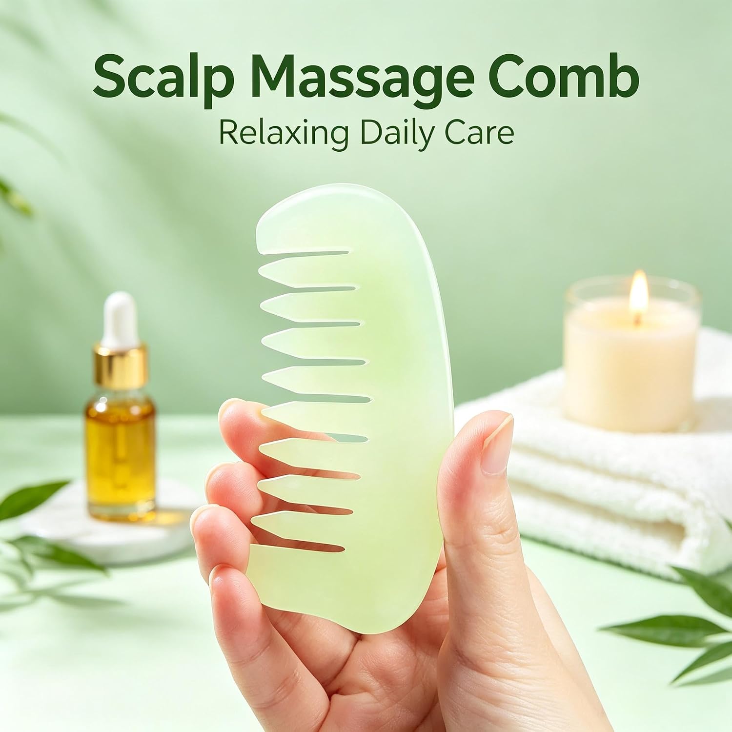 Scalp Massage Comb, Scalp Massager for Hair Growth, Head Scratcher for Itchy Scalp, Natural Gua Sha Jade Stone for Stress Relief, Meridian Brush