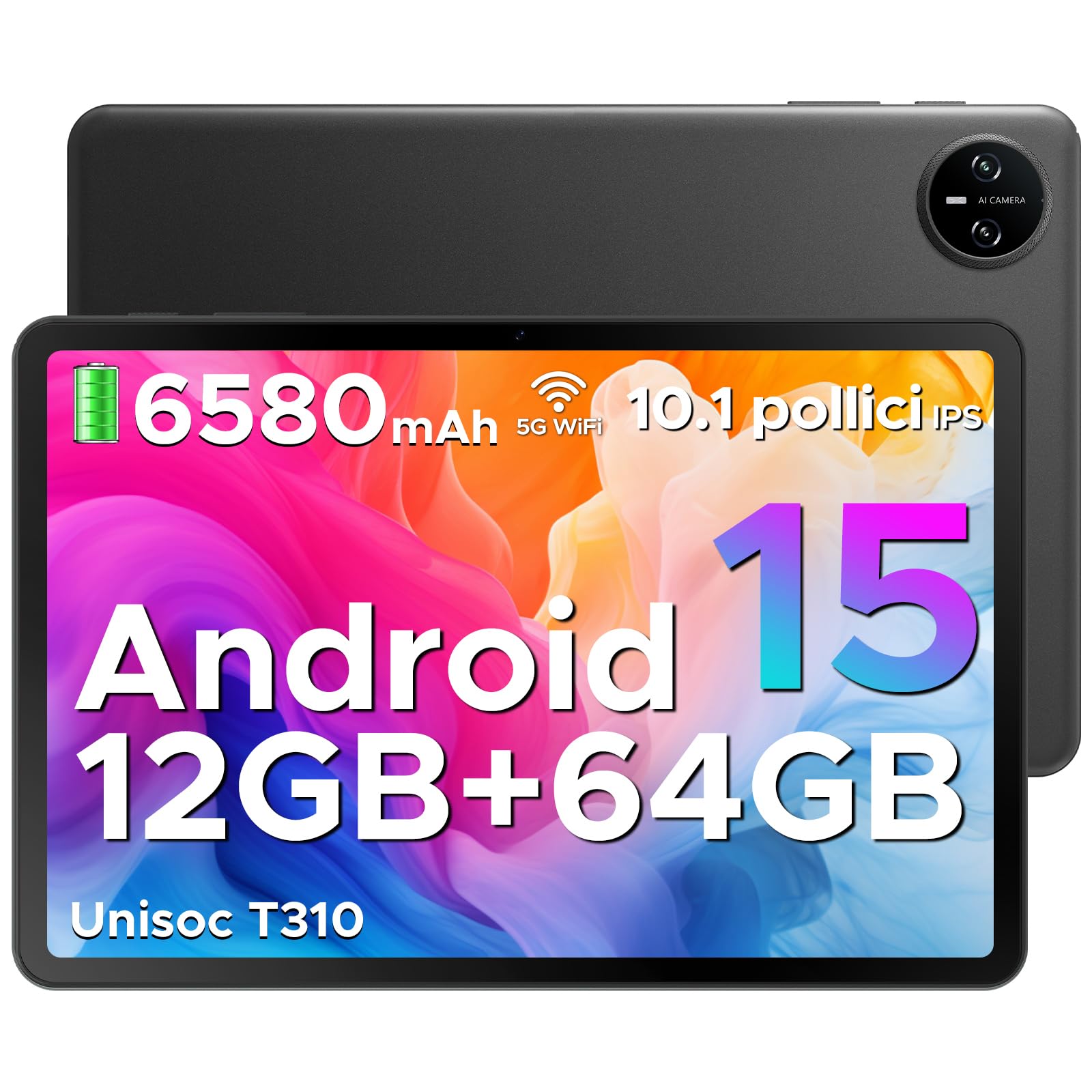 DOOGEE Tab A9 Android 15 Tablet 10 Pollici, 12(3+9) GB RAM + 64GB ROM (TF 2TB), 6580mAh Batteria, 5G+2.4G WiFi, 1280 * 800 IPS, BT5.0, 5MP+8MP, Tablet in Offerta Unisoc T310 Quad Core/OTG/Face Unlock