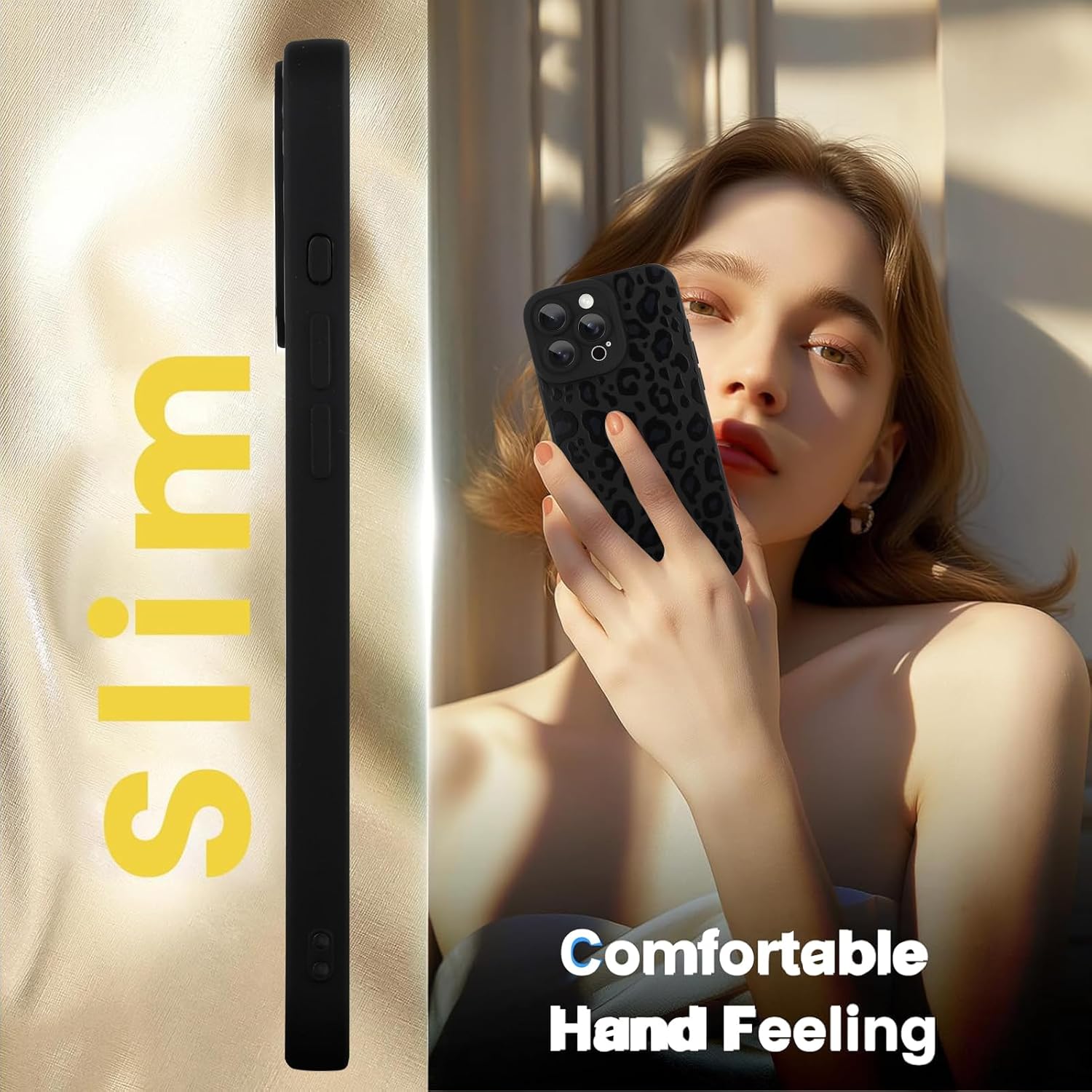 TEAUGHT Compatible with iPhone 16 Pro Case Cute Pattern Black Leopard Print Cheetah Camera Protection Cover, Cheetah Pattern Phone Case Silicone for Girls Women - Image 5