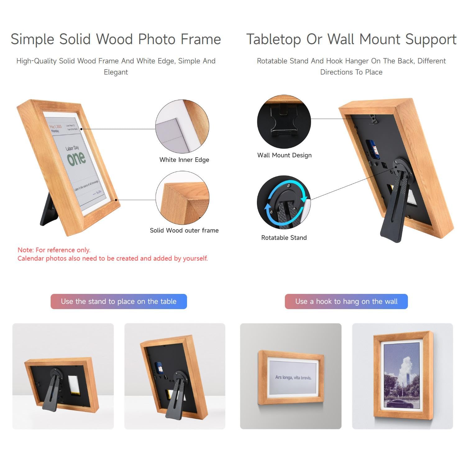 Waveshare 7.3inch ACeP 7-Color E-Paper with Solid Wood Photo Frame, Ultra-Long Standby, 800x480, Suitable for Different Content Displays Like Calendars, Quotes, Posters (Batt are Not Included)