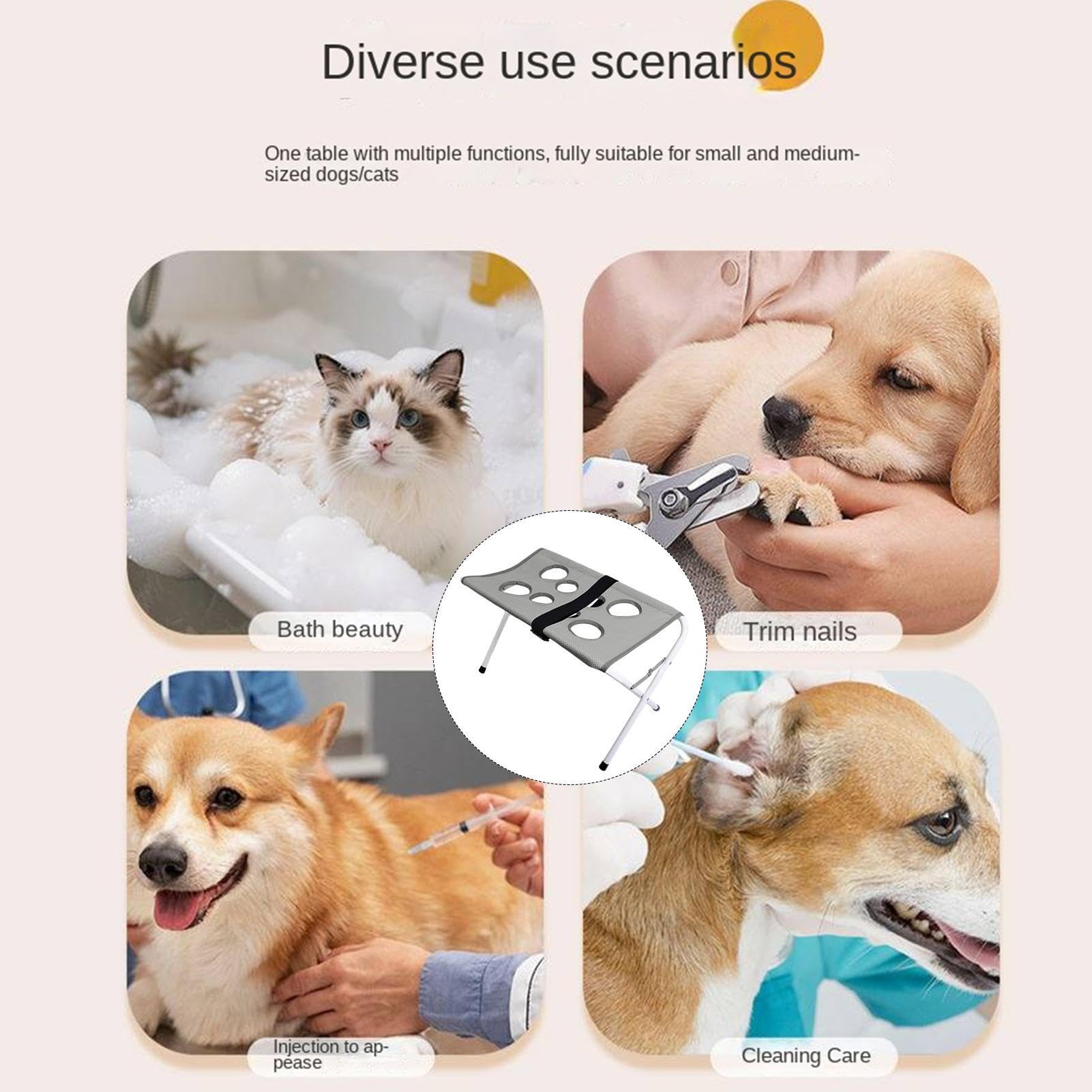 Hamaca De Aseo para Mascotas Mesa Transpirable de Malla con 8 Orificios | Sujeción Para Perros Para Corte De Uñas Mascotas Cachorros y Pequeñas Medianas Baño en Casa Corte Pelo Cuidado
