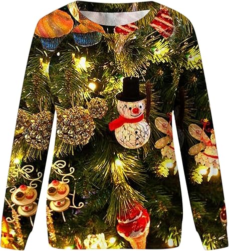 Miniatura 4 de Camisas de Feliz Navidad para mujer, lindos gnomos, Papá Noel, copo de nieve, sudaderas delgadas con cuello redondo, manga larga, regalo de Navidad,