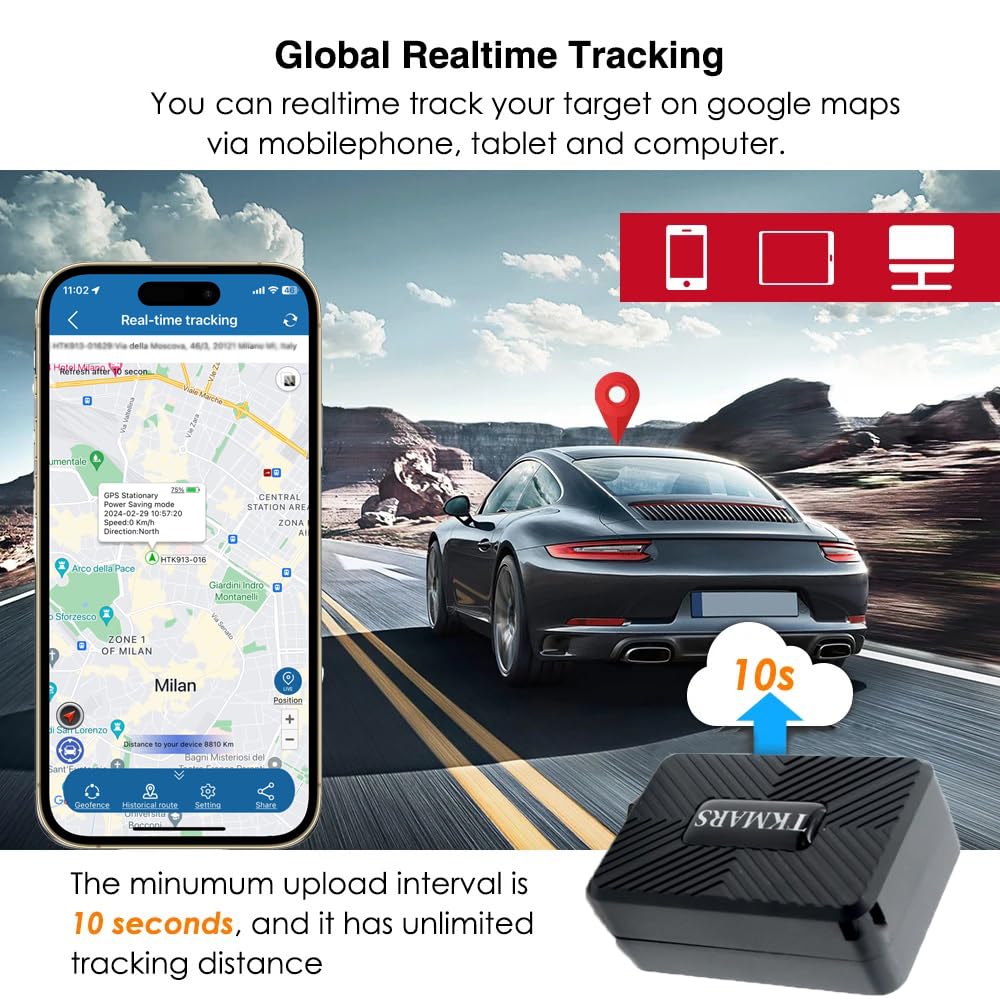 TKMARS Traceur Micro-GPS Tracker Petit Traceur GPS Le Plus Petit Appareil de Suivi GPS Traqueur Aimant pour Voiture Moto Vélo Scooter Enfants Valise Sacs TK913-4G