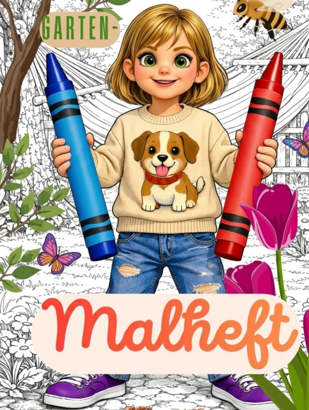 Garten-Malheft: Malbuch für Kinder, rund um den Garten, Natur, Haustiere, Blumen, Entspannung, besondere, realistische Bilder, Auszeit, 80 unterschiedliche Motive für Kinder