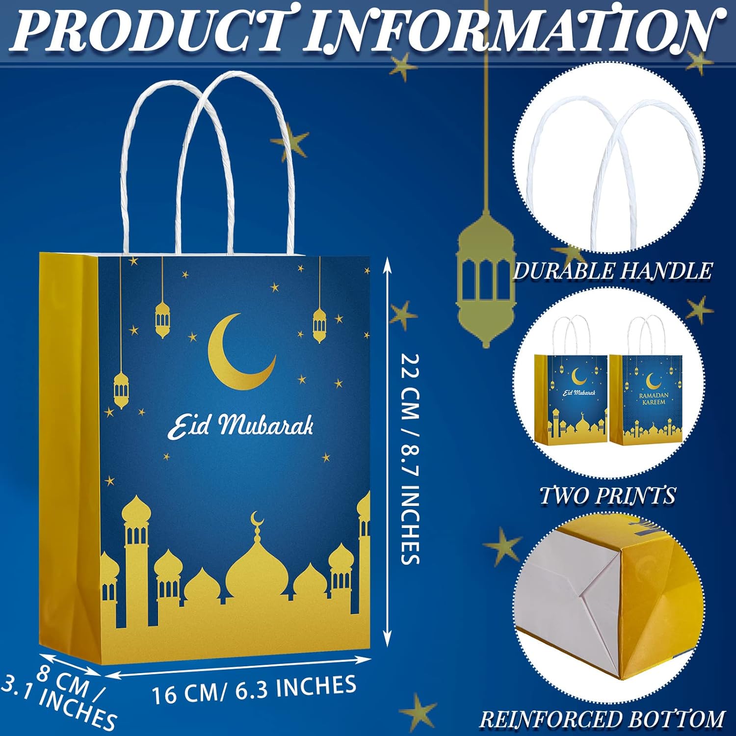 Sinmoe 18 Pcs Eid Mubarak Party Gift Bags Ramadan Goodies Paper Treat Bags Muslim Ramadan Party Supplies(Classic Style) - Image 2