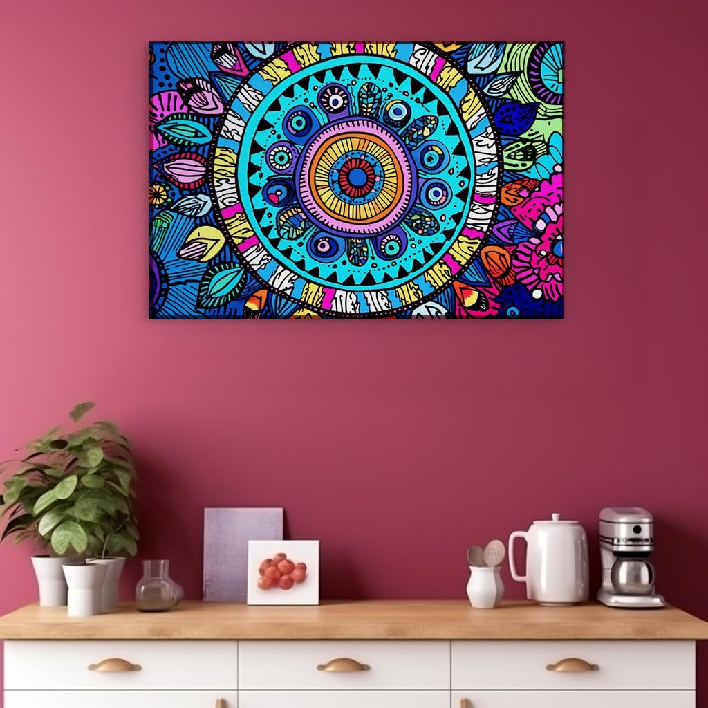 Canvas for Living room. Vibrant Symmetry � Unveiling the Dynamic Radiance of Colorful Circularity, 27 x 18 inch Canvas Wall Art - Contemporary Masterpieces - Modern Home Decor - 69x46 cm (27x18 inch)