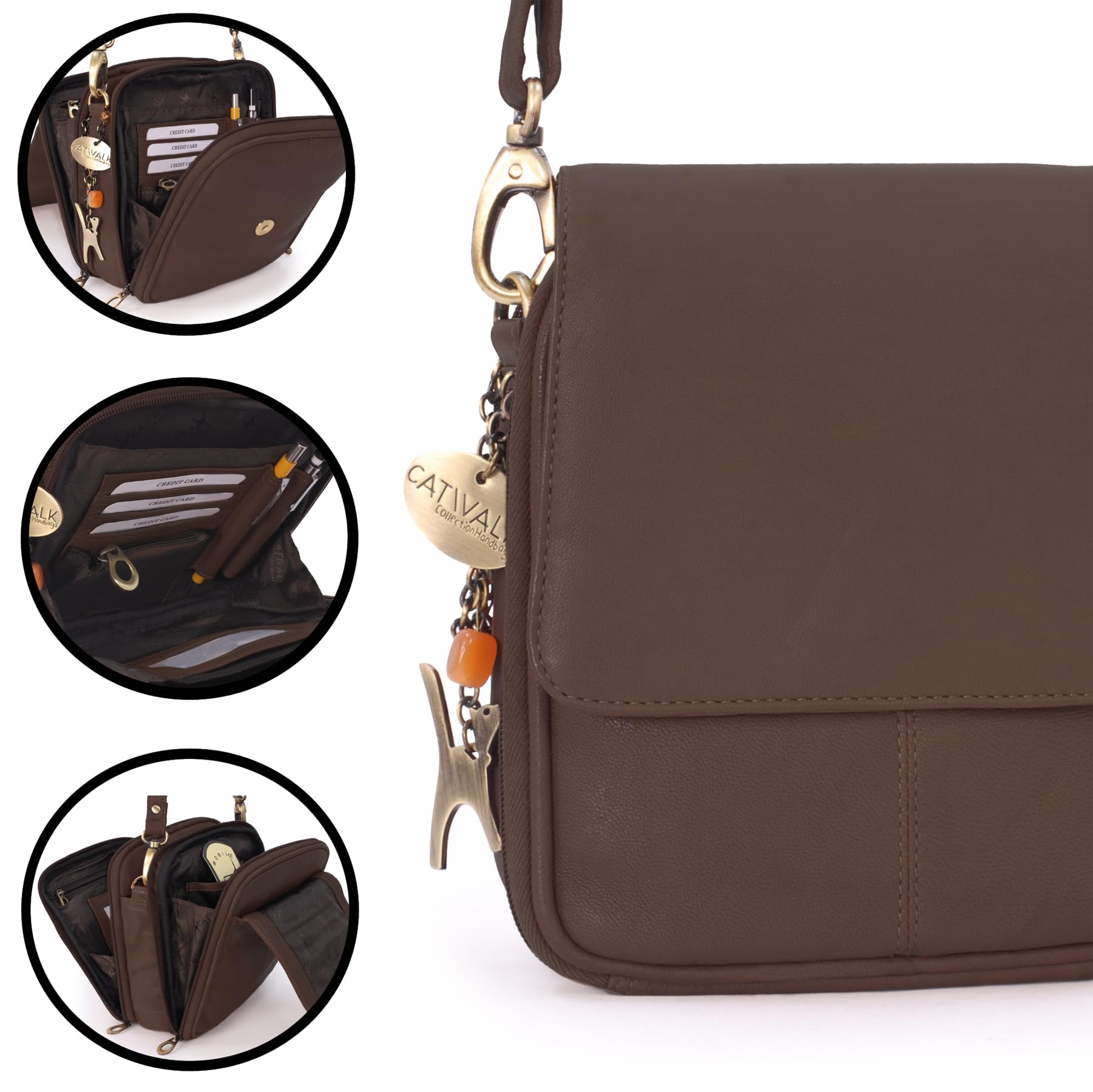 Catwalk Collection Handbags - Borsa a Tracolla Pelle - Messenger Bag Piccola da Donna - Borsa da Giorno con Multi Scomparto - Teagan