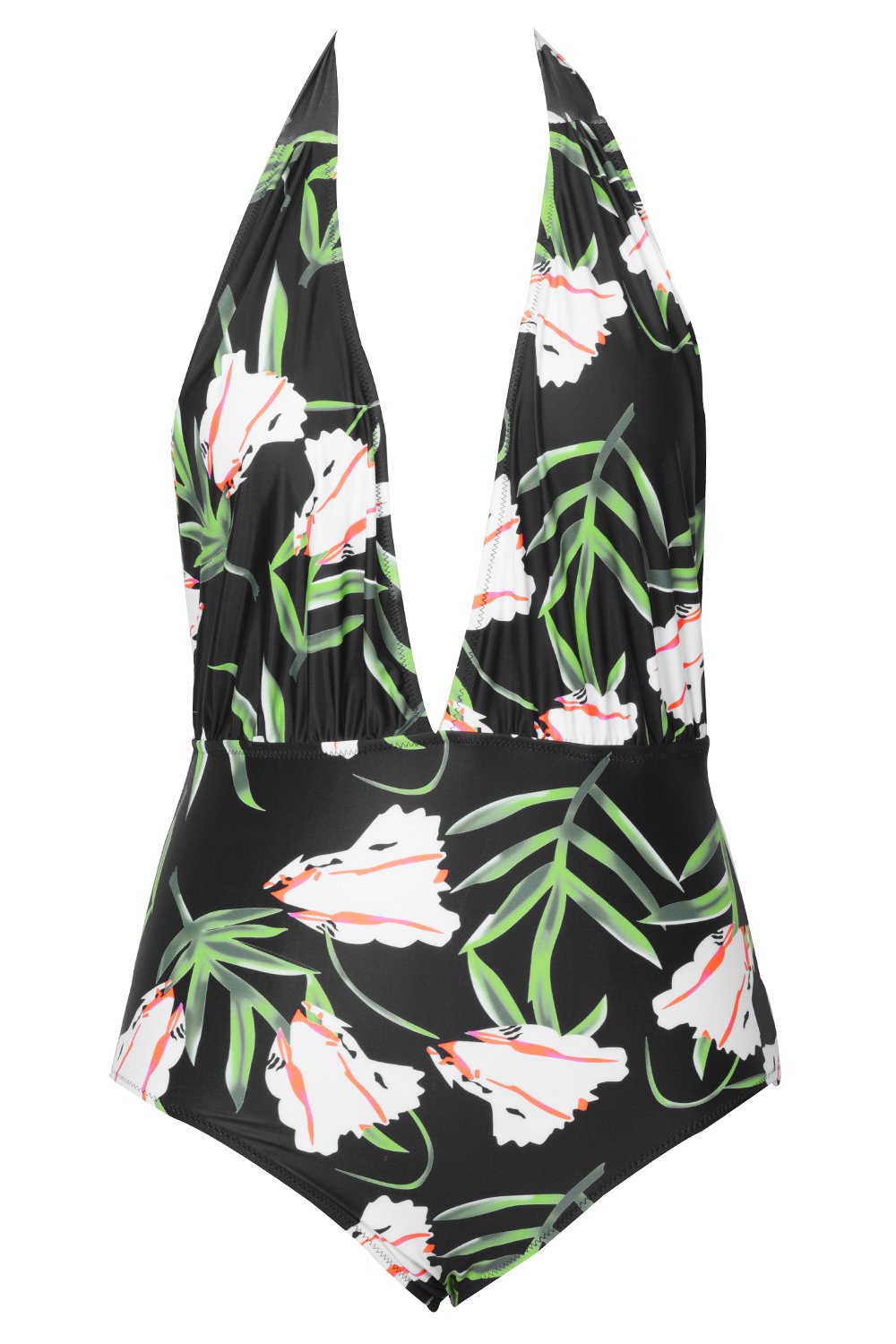 CUPSHE Fashion Women's Lily Printing Padding Halter One Piece Swimsuit