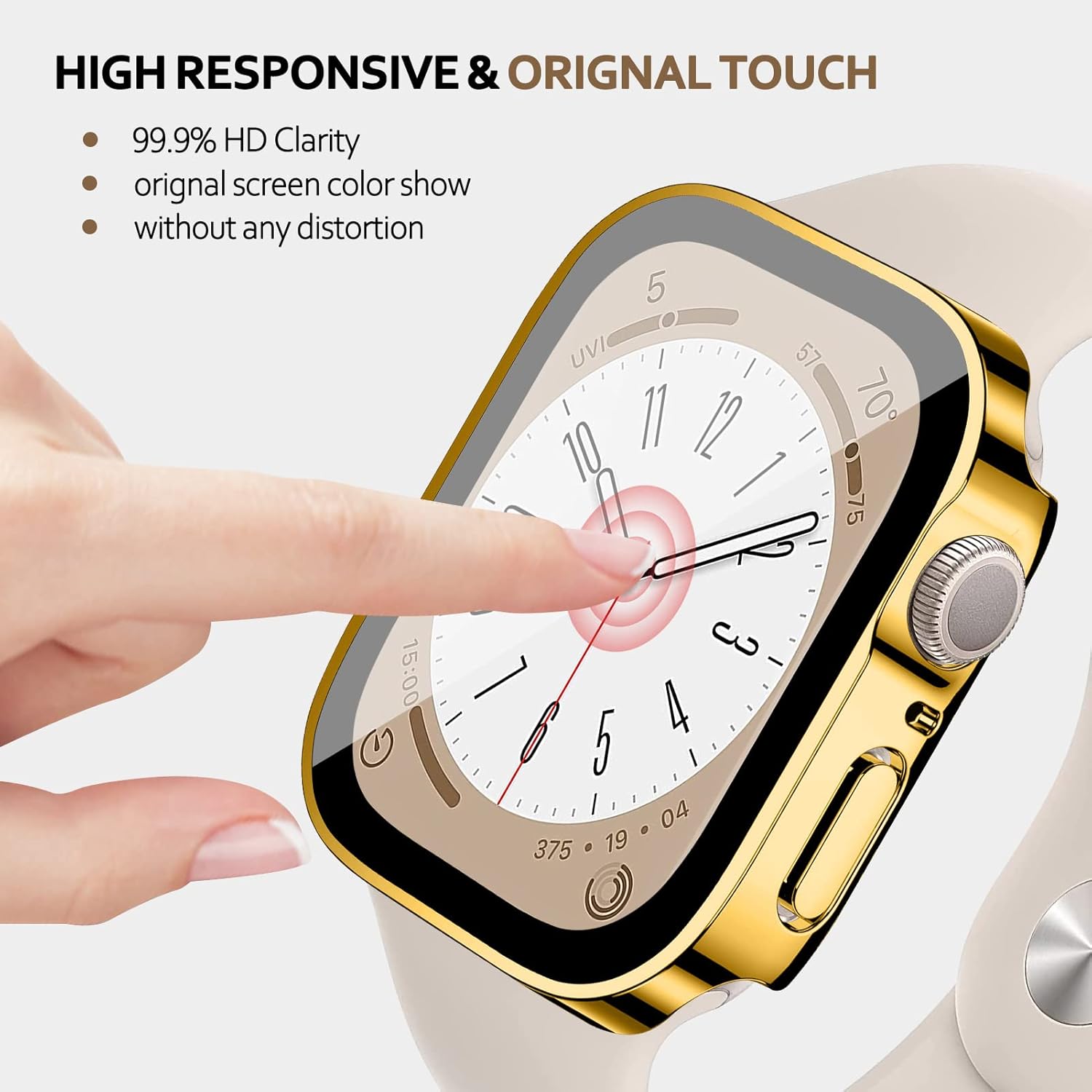 Tempered Glass Screen Protector for Apple Watch case Series SE 9 8 7 6 5 4 40mm 44mm 41mm 45mm 49mm Ultra 2 Waterproof Cover PC Protective Bumper for iwatch Gold 40 - Image 3