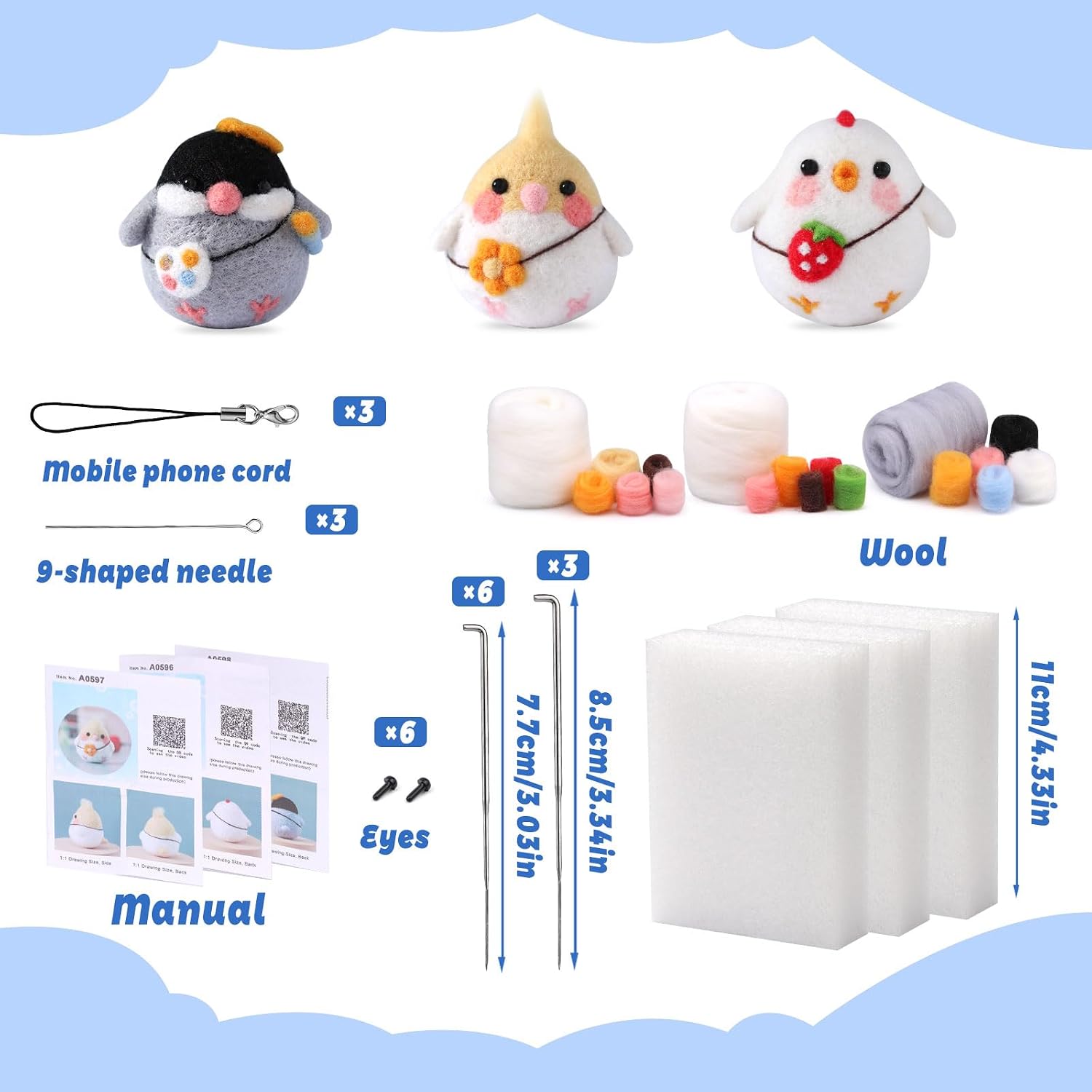 SOCNITC Felting Kits for Beginners, Animal Needle Felting Supplies Kits with Tools Foam Mat Felting Needles, Instructions, Wool Roving Doll Making Supplies for Beginners Adults
