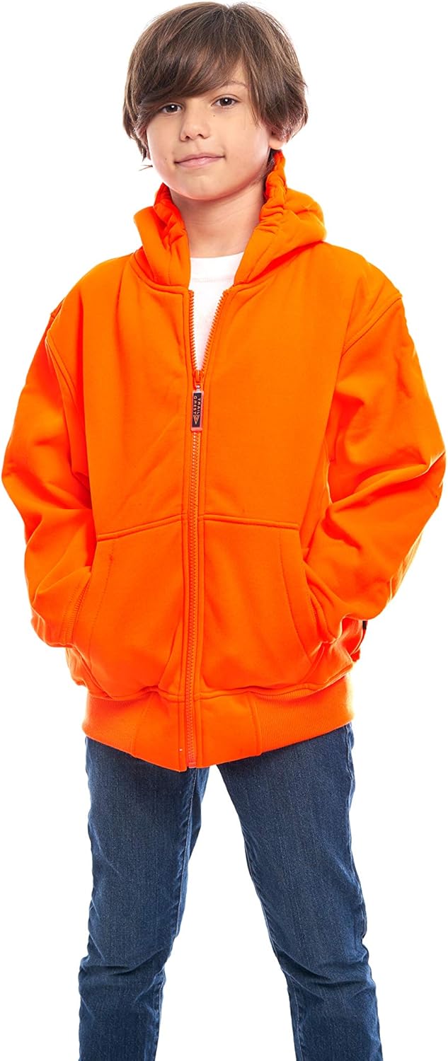 TrailCrest by Treel Kids Orange Safety Full Zip High Visibility Thick Fleece Hoodie Sweatshirt Hunting Jacket